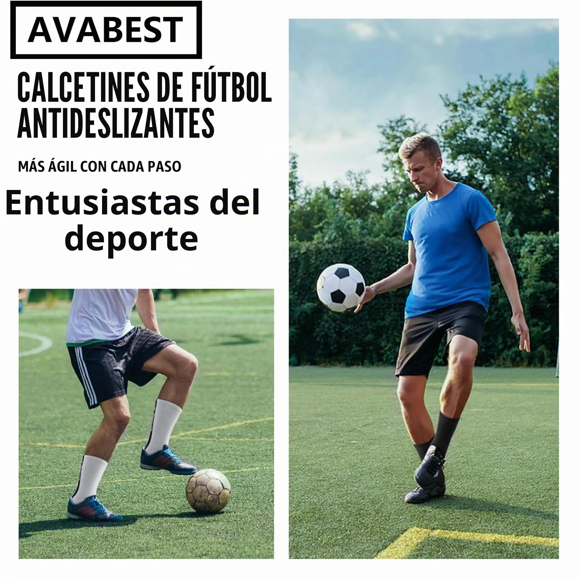 Calcetines de fútbol para hombre antideslizantes 2 pares 35-39 39-46 46-50