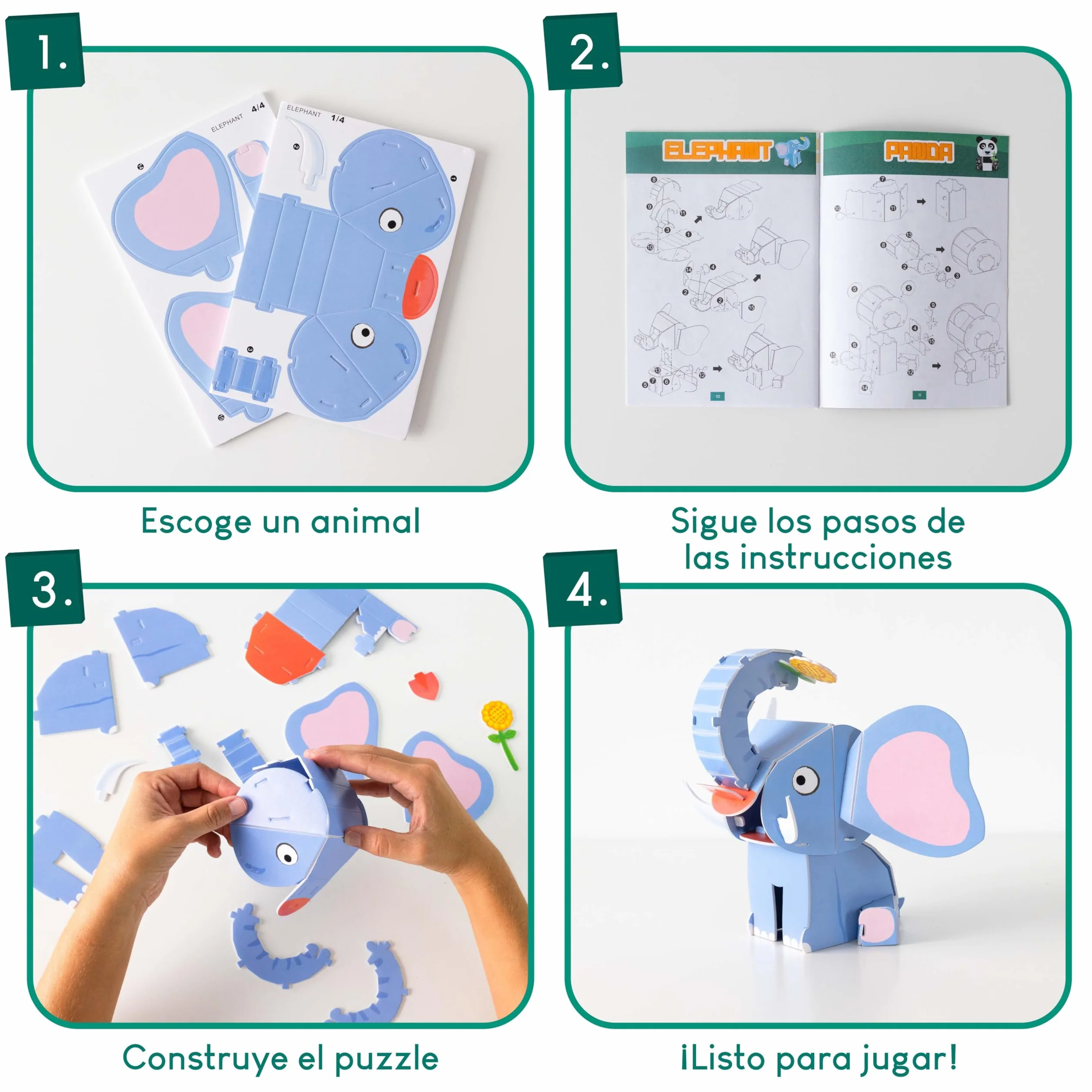 BONNYCO Puzzle 3D Animales de la Jungla, Pack 8 Rompecabezas Infantil para Niños 6-10 Años