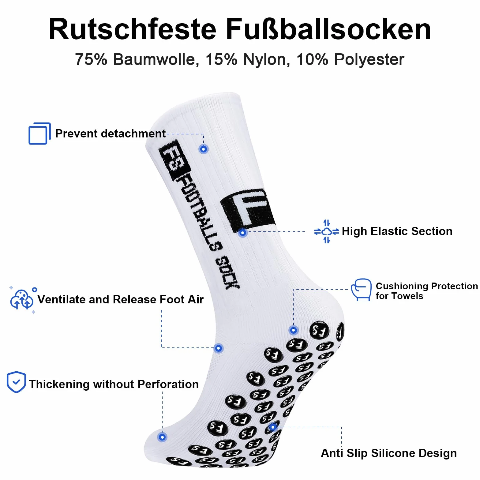 Calcetines de fútbol para hombre antideslizantes 2 pares 35-39 39-46 46-50