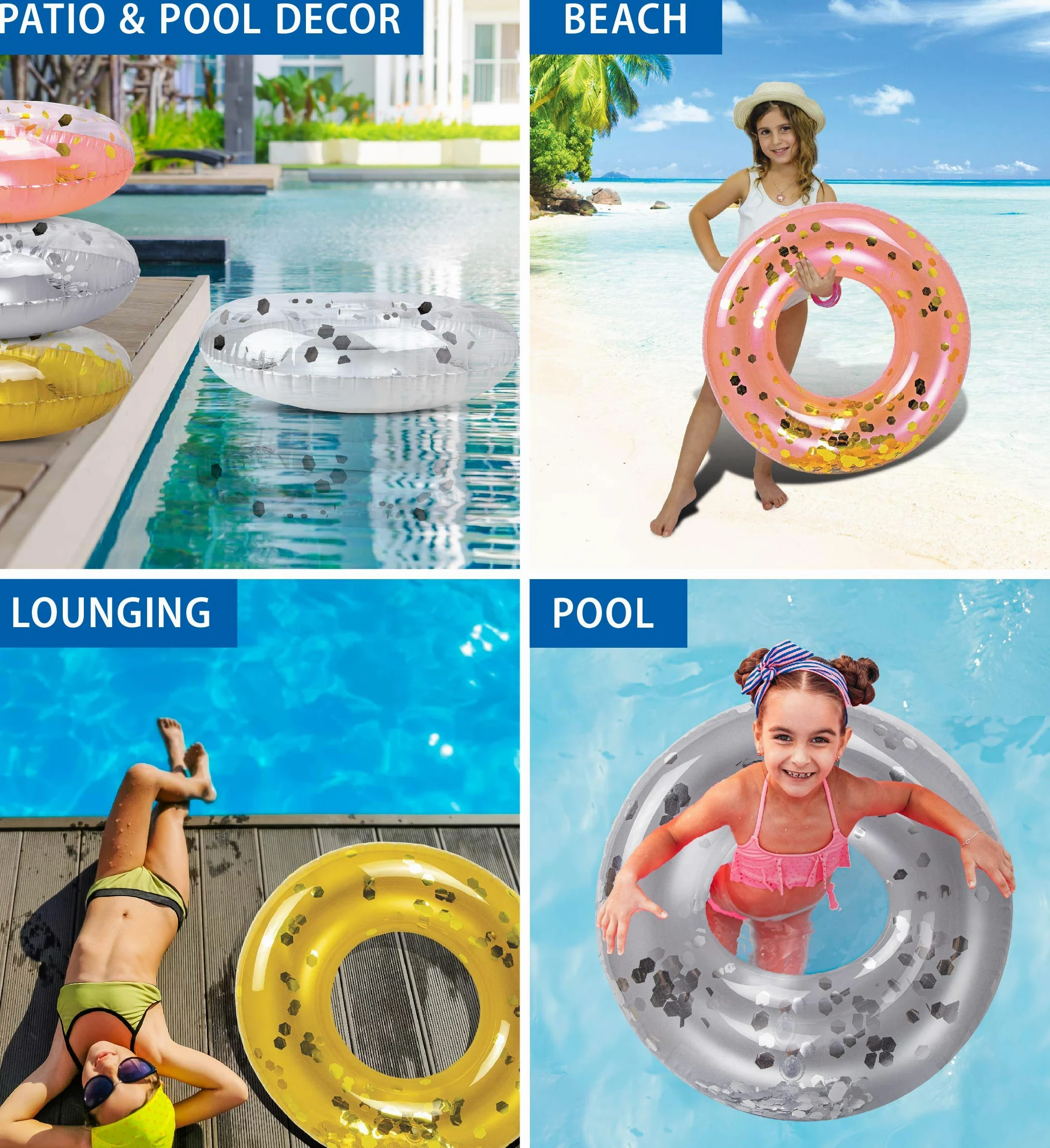CoTa Global Flotador inflable para alberca, tubo de confeti, anillo de natación de alta calidad, flotador de vinilo resistente para la playa, fiesta, vacaciones, resistente a los rayos UV, fiesta en