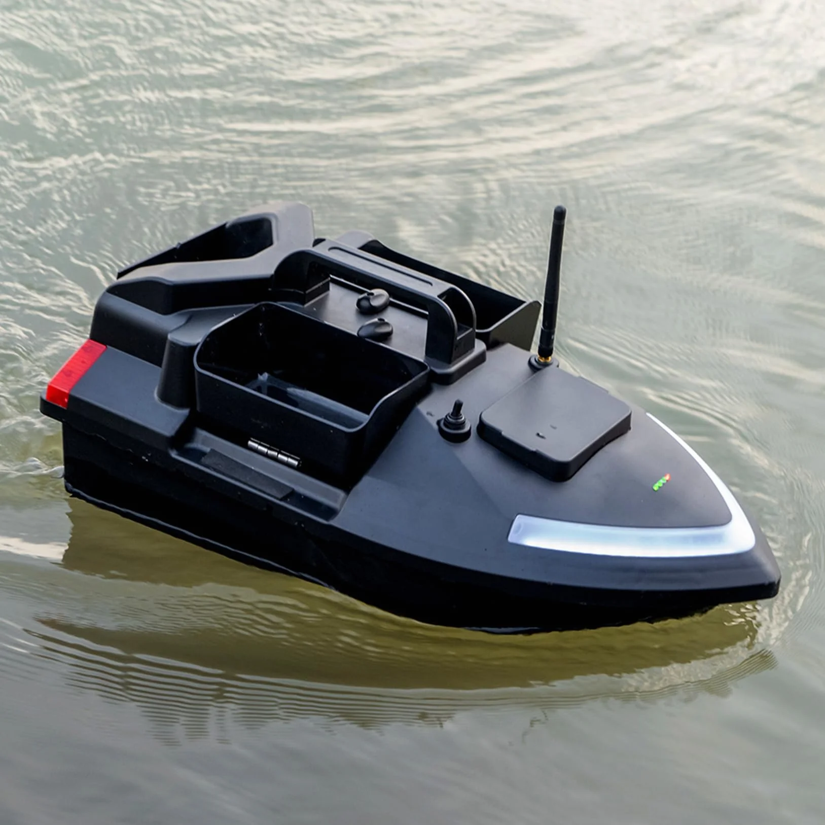 Barco de pesca inteligente GPS RC cebo, crucero automático, doble motor, tres tolvas, gran capacidad, luz nocturna LED, buscador de peces, barco, 12000 mAh (negro)