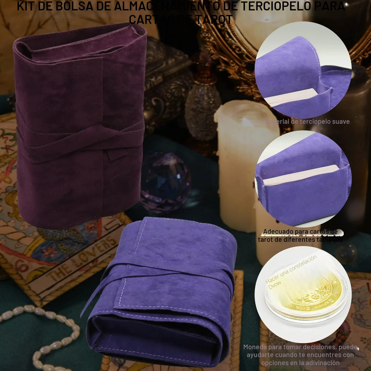 HINGTAI El Kit de 2 Bolsas para Tarjetas, Soporte de exhibición Solar,portatarjetas para Naipes y Cartas de Tarot, Cubierta de oráculo, Accesorios de Tarot
