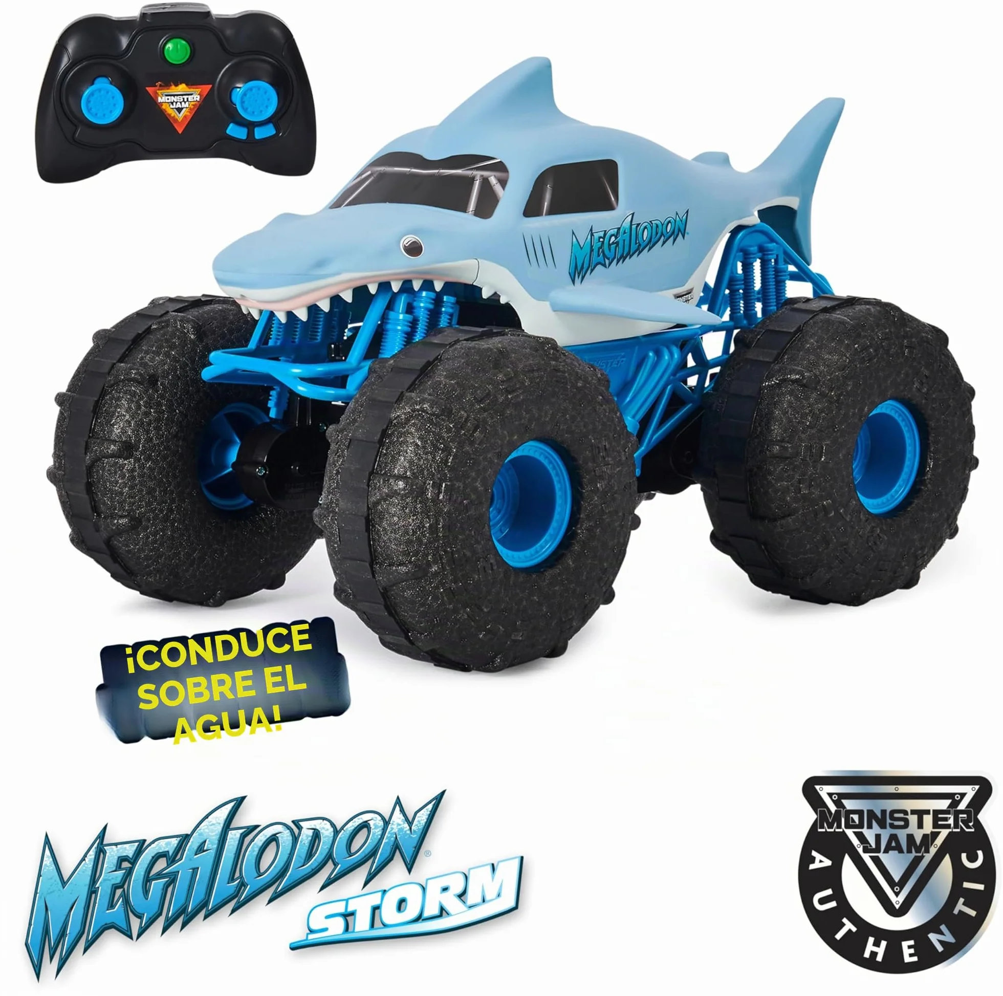 Monster Jam - Coche Teledirigido Megalodón Monster Truck - Coche RC Megalodon Storm a Escala 1:15-2.4GHZ hasta 76m - Juguetes Niños 4 Años + Regalo Niño 4 Años +