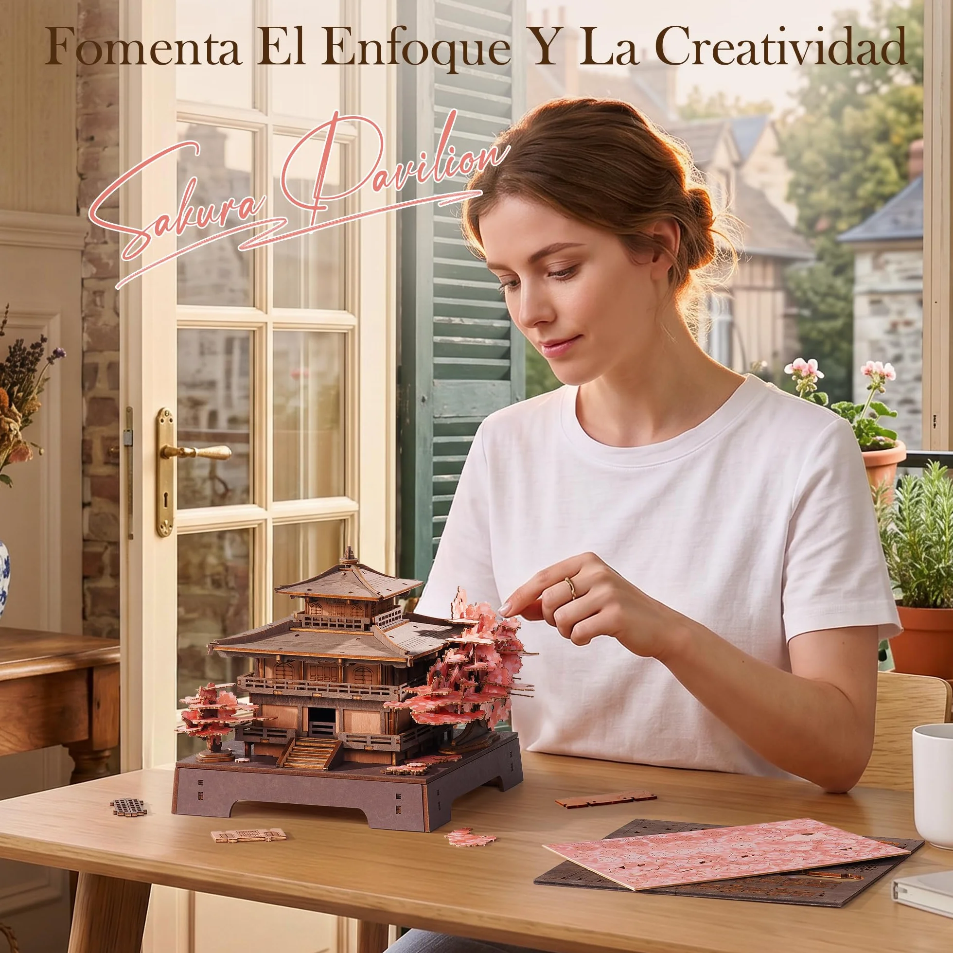 ROWOOD Puzzle 3D Adultos Madera, Maquetas para Montar Pabellón Sakura, Maquetas de Madera Japonesas para Construir, Kit DIY de Construcción, Regalo Manualidades y Decoración Casa