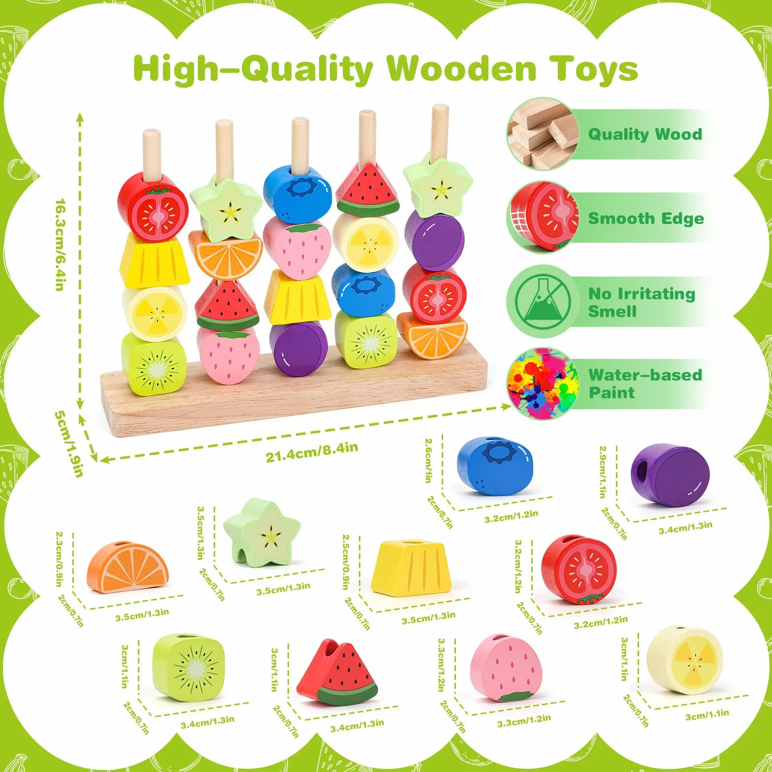 GiddyGlow Juguetes de Madera Montessori para Niños 2 3 4 Años： Juego Educativo con Ensartar Cuentas y Apilar Bloques para Motricidad Fina + Regalo Niña Niño 2-5 Años