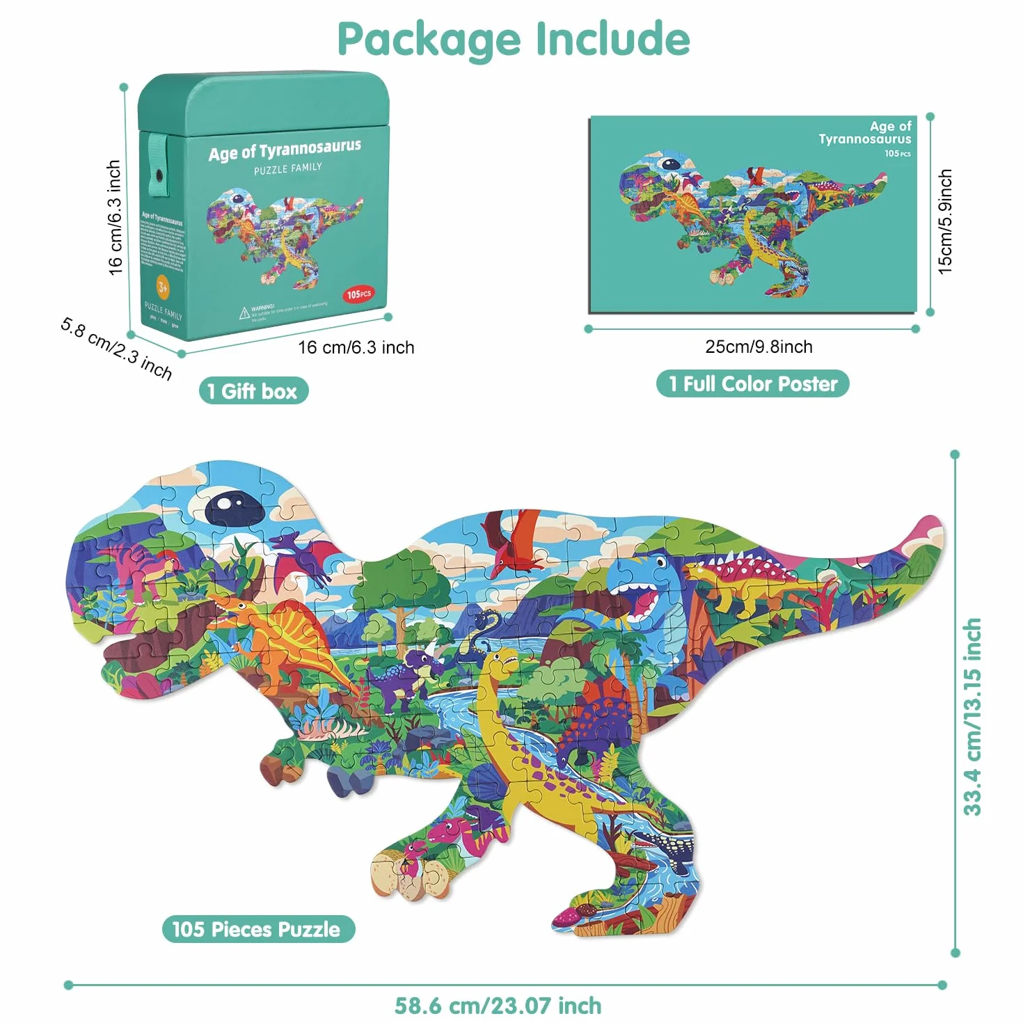 Rompecabezas Tyrannosaurus Rex para Niños, Rompecabezas de 105 Piezas con Piezas Grandes para Niños de 4, 5, 6, 7, 8, 9, 10 Años.