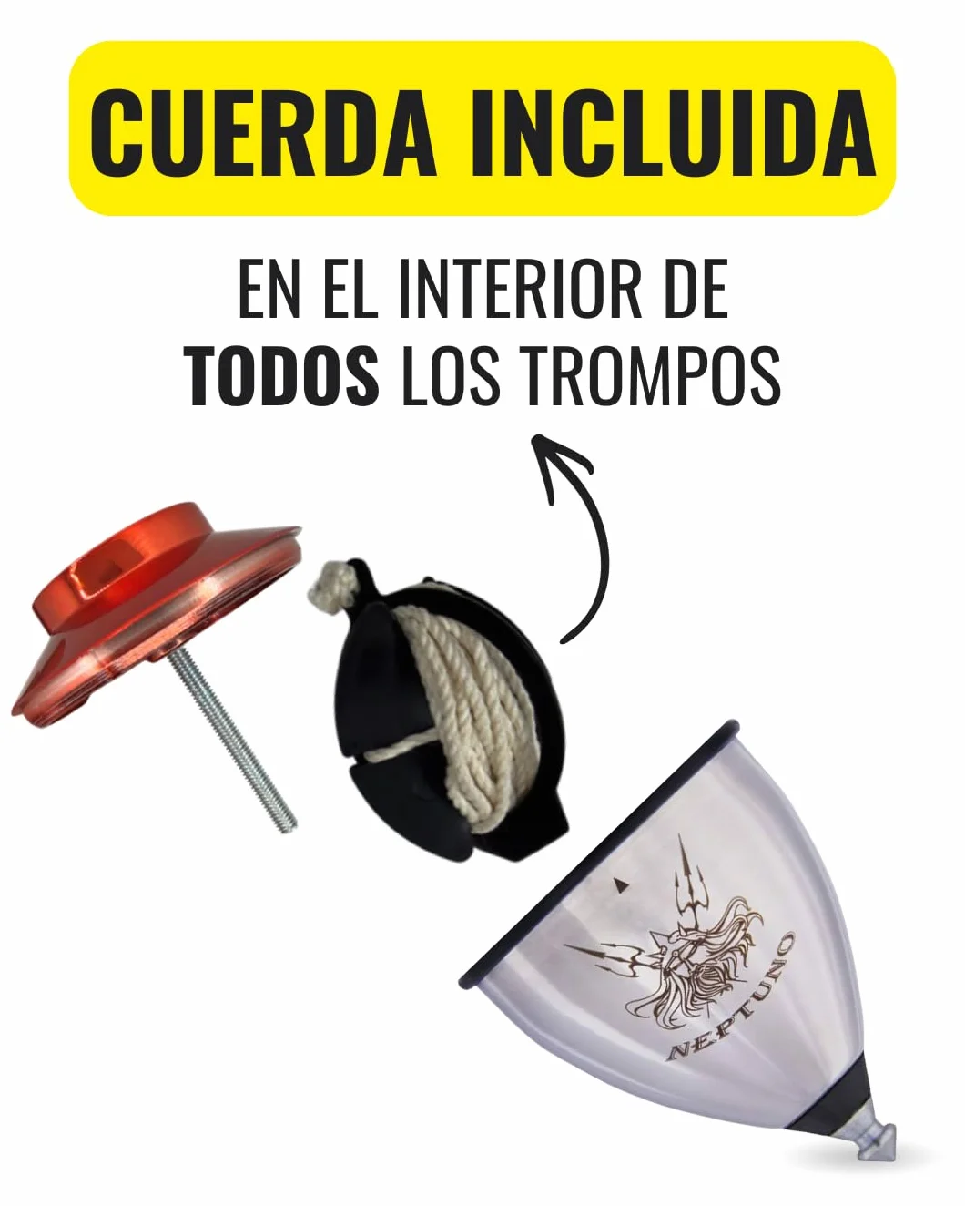 Trompo Profesional Neptuno Roller de Acero Inoxidable, Peonza con Punta Roller de Doble Rodamiento, Regulador de Vibraciones, Diseño para Trucos Avanzados, Incluye Cuerda, Rojo