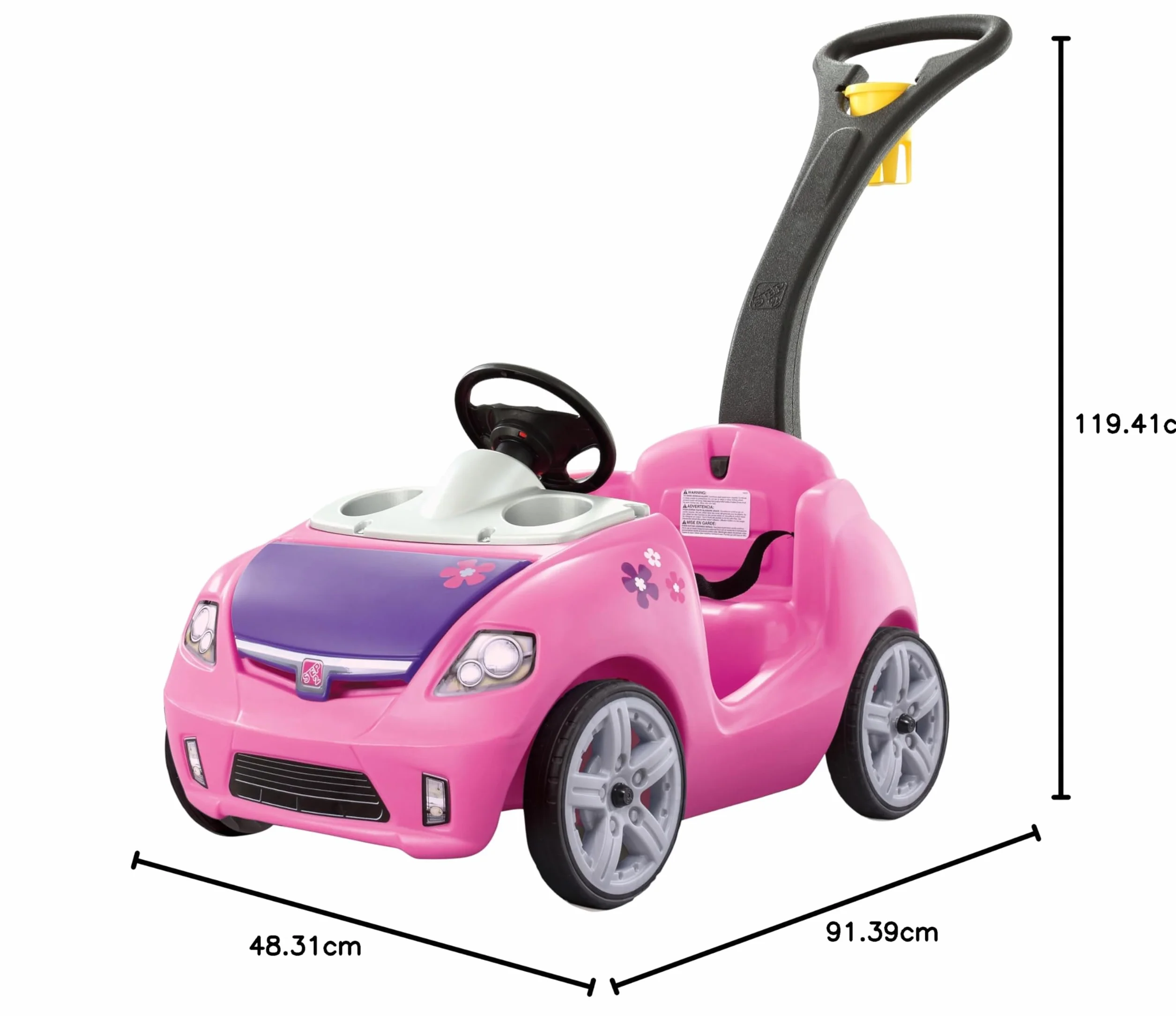 Step2 Whisper Ride Coche para ninos en Rosa | Carro Infantil con Barra de Empuje | Vehiculo para ninos/Juguete a Partir de 1.5 Anos