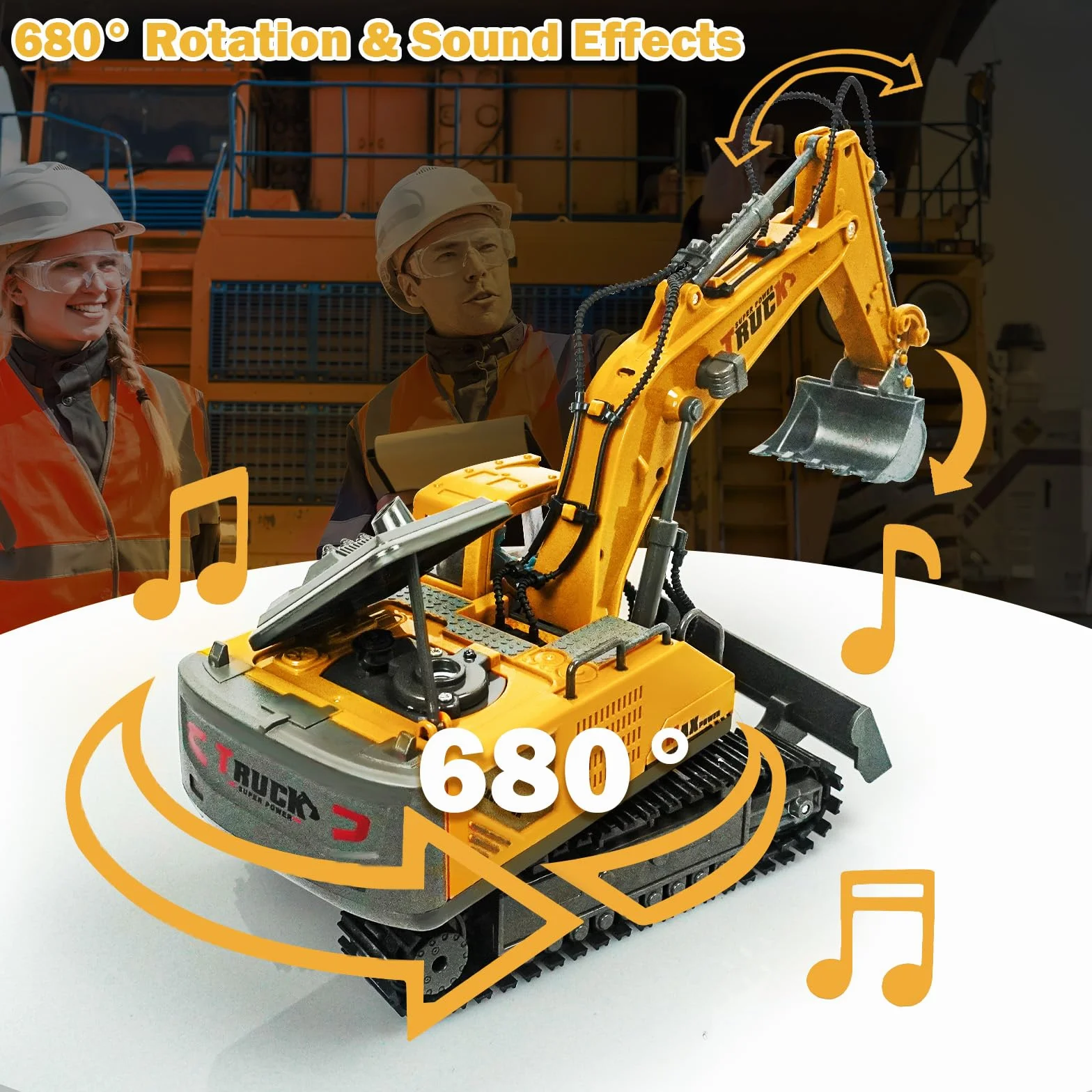 RedCrab Excavadora Teledirigido para Niños, 2.4 GHz Recargable RC Excavadora con el Cubo del Metal, Rotación 680°, Luz y Sonido, Juguete Camión Excavador Regalo de Cumpleaños Navidad