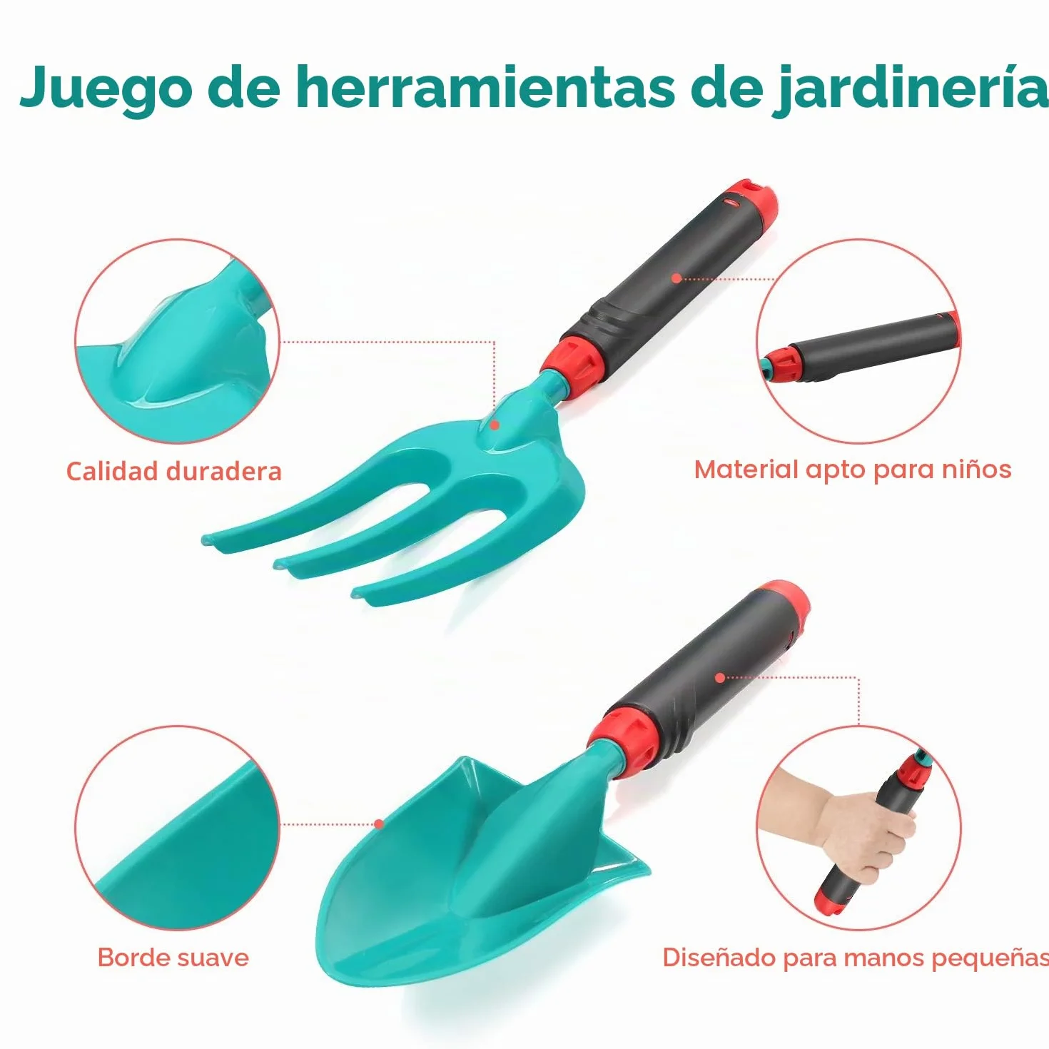 CUTE STONE - Carretilla infantil para niños, juego de herramientas para jardinería, juguetes de jardín con carretilla, guantes, rastrillo de mano, pala, doble azada, juguetes para interior y exterior