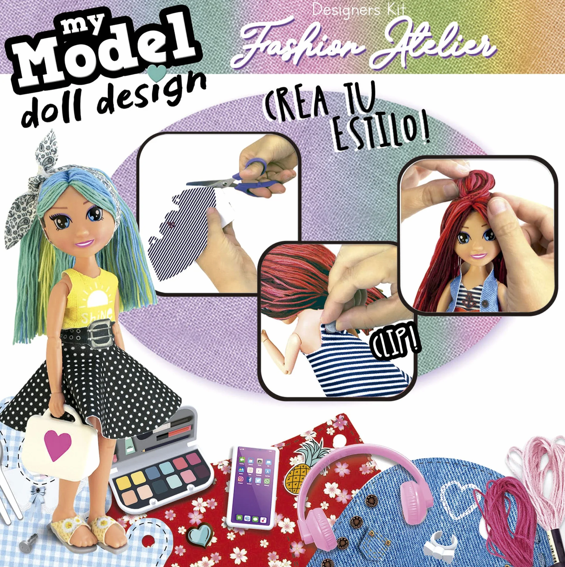 Educa - My Model Doll Design Fashion Atelier | CREA más de 300 increíbles Looks Distintos. Muñeca articulada, péinala, Corta la Tela y vístela. Incluye maniquí y Armario (19350)