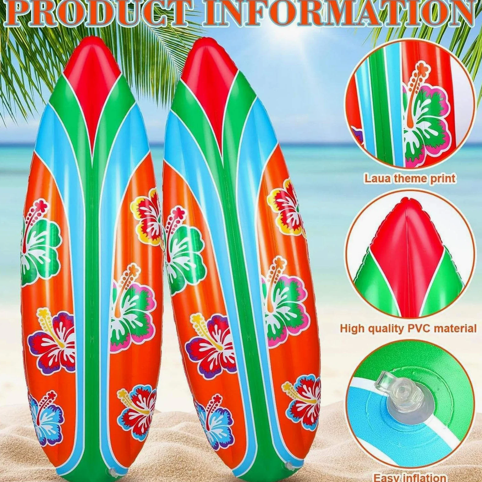 Tabla De Surf Hinchable Juguete Acuático Portátil, Set De 2 Piezas | Tabla Surf Para Niños para Playa de Verano, Piscina al Aire Libre, Decoración para , Patio y Juegos