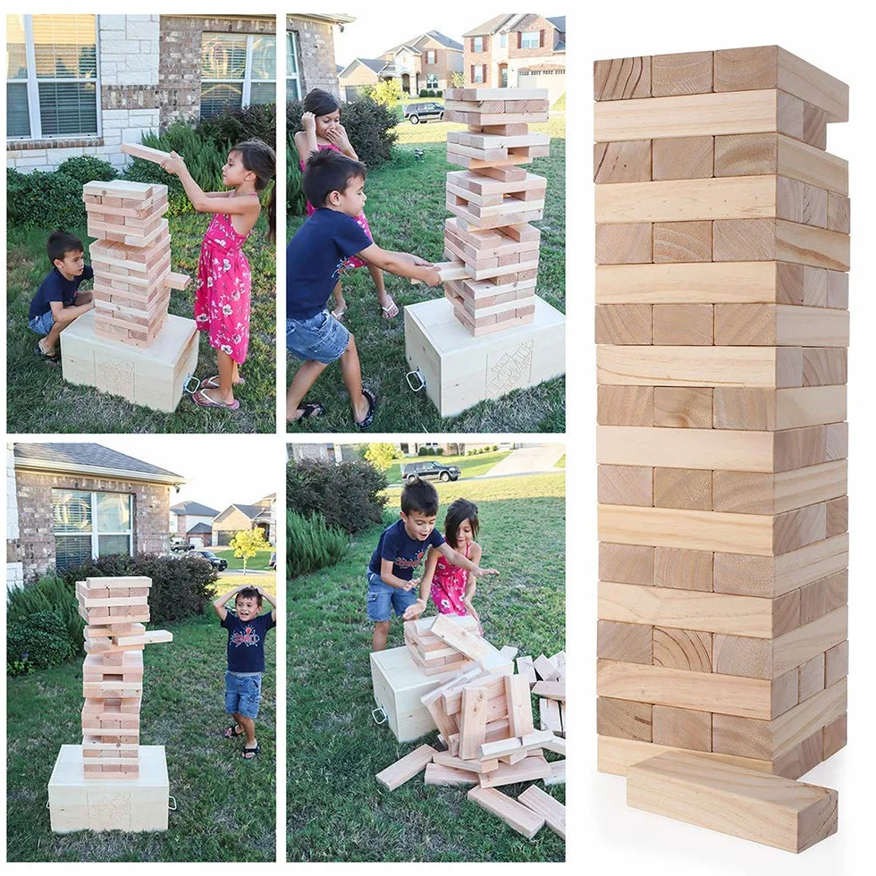 Juego Torre de Madera, Apila Desde 0.6 Metros hasta 1.5 Metros, Juego de Bloques de Madera para Fiestas