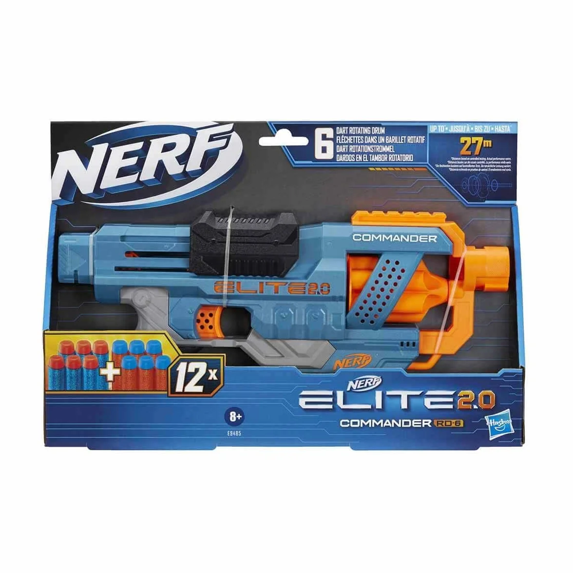 Hasbro Nerf 2.0 Commander RC-6 Lanzador de Dardos de Juguete 12 Dardos Tambor Giratorio