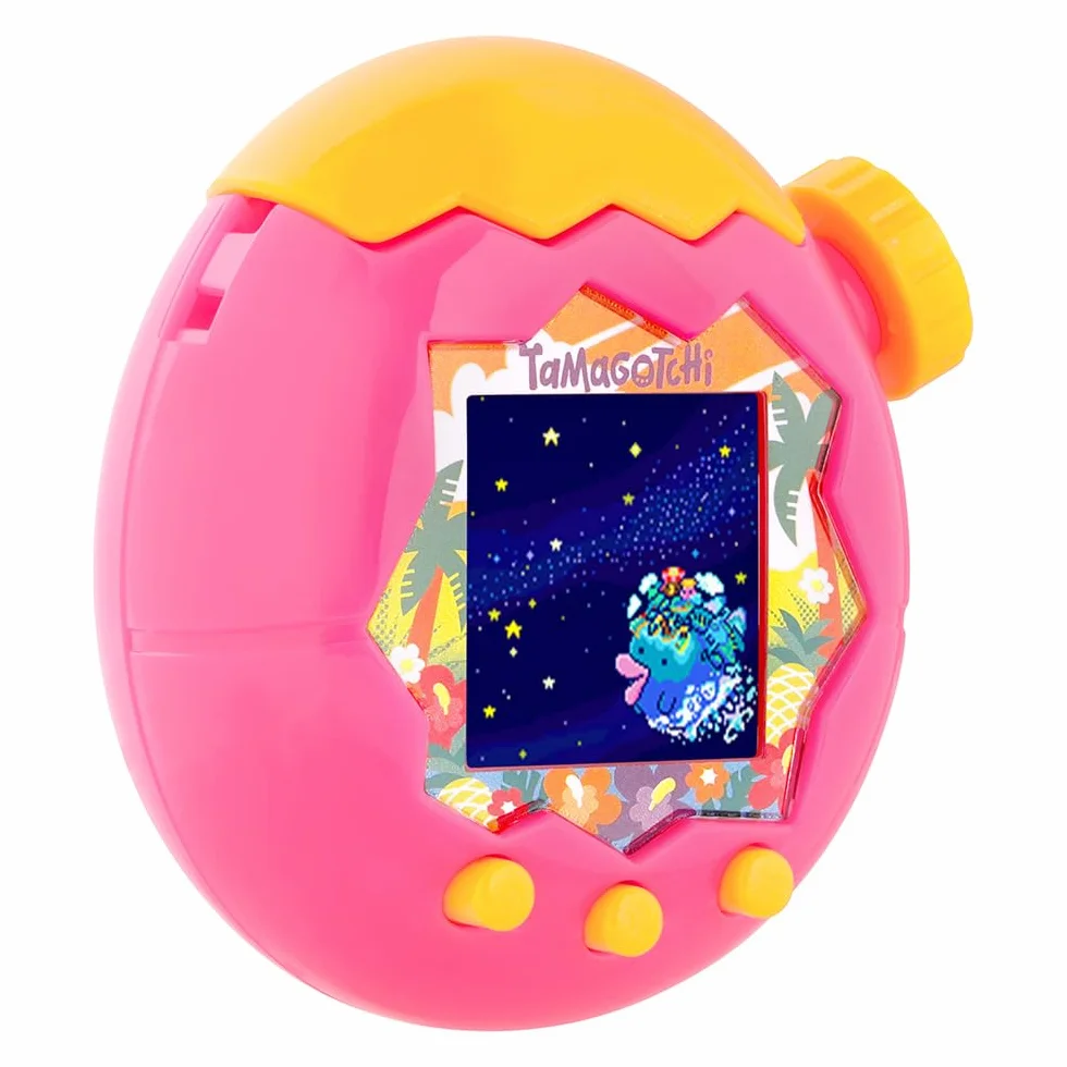 Tamagotchi Paradise Orange Tropics – Juguete Interactivo Tamagotchi – Rueda giratoria con Zoom – Modelo Rosa y Amarillo – Juguete para niños a Partir de 6 años – Bandai – 43425