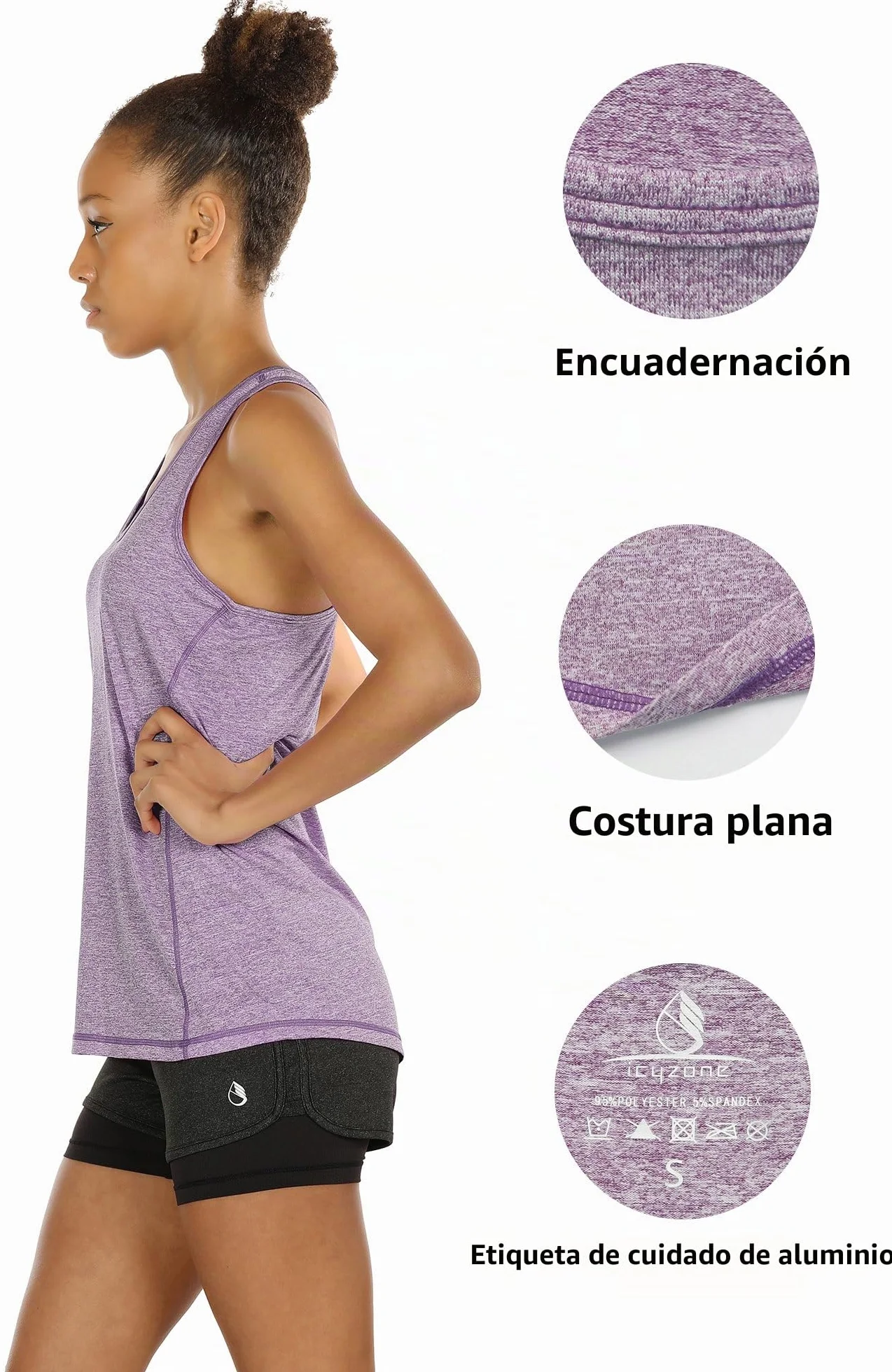 icyzone Camiseta de Tirantes Fitness Deportiva Mujer Pack de 3