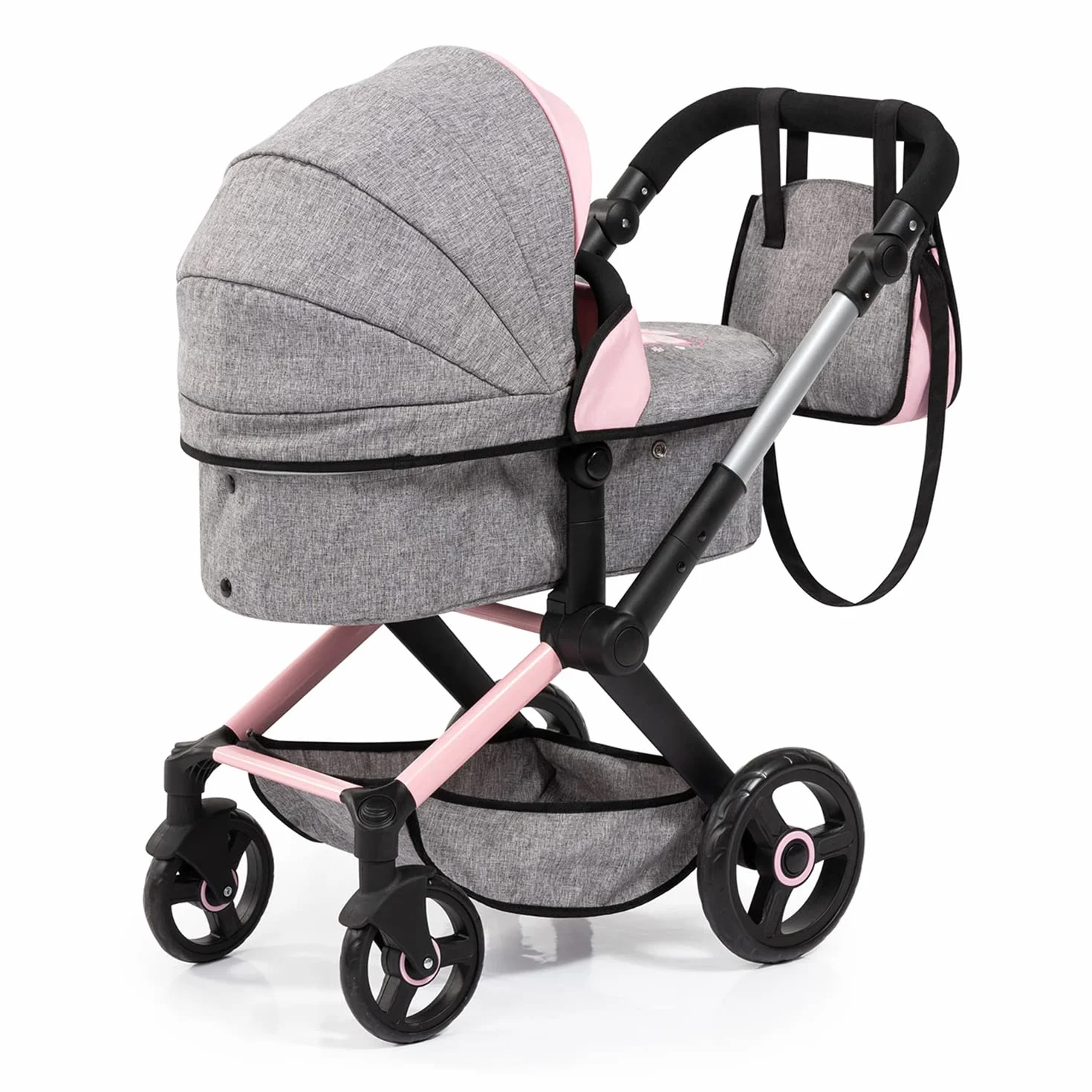 Bayer Design 17033AA Cochecito de muñeca Combi Xeo, Carro para muñecos, Bolsa, Convertible, Regulable en Altura