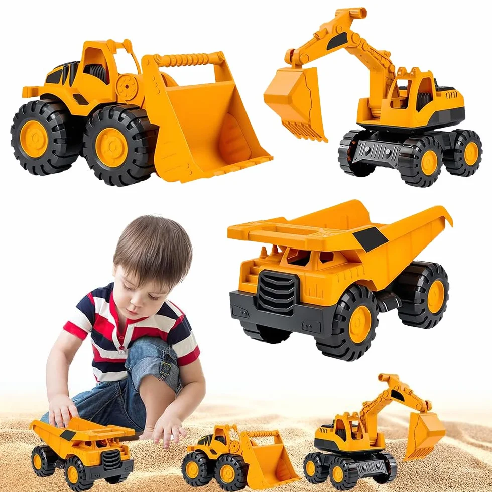 3Pcs Excavadora Juguete, Excavadora de Juguete, Excavadora para Niños, Set Vehiculos Construccion Juguete, Camión Volquete, Pala Cargadora, Excavadora, Juguetes para Niños de 3 Años o Más