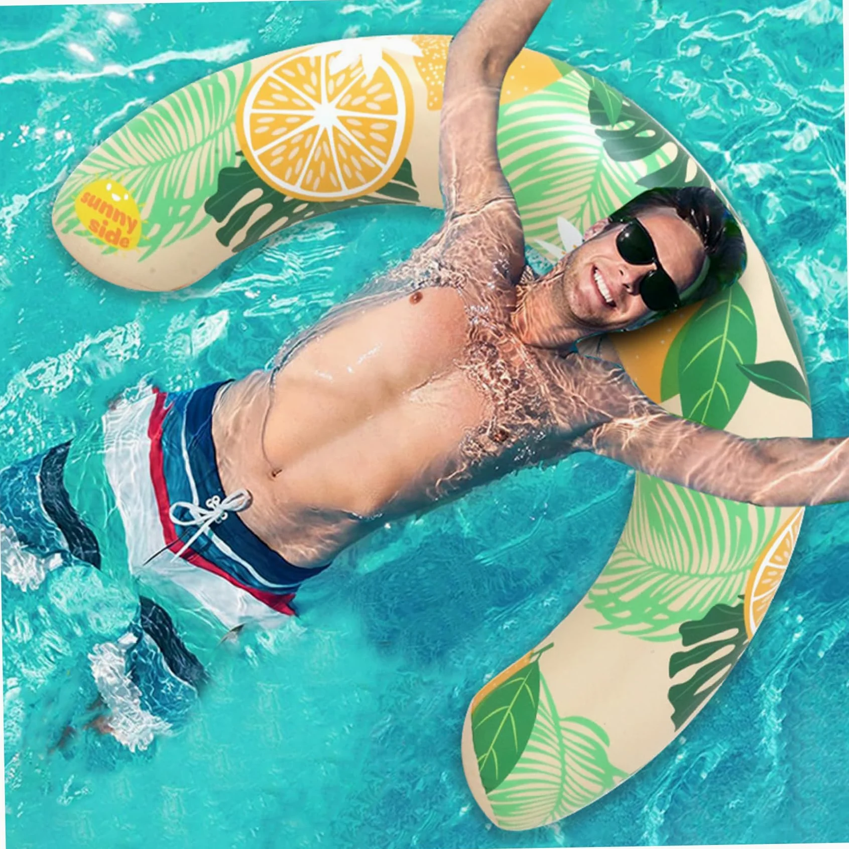 Paquete de 2 fideos inflables para piscina, fideos de natación en forma de U con estampado de limón para adultos, divertidos accesorios de flotadores para verano, playa, lago
