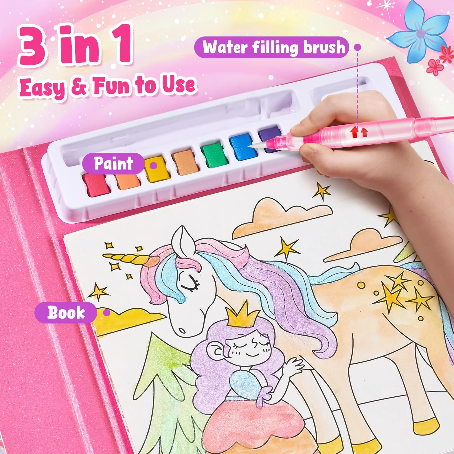 JoyCat Libro para colorear con acuarelas para niños pequeños a partir de 3-8 años, juego de acuarela para arte y manualidades, juguete educativo como regalo de cumpleaños para niños y niñas