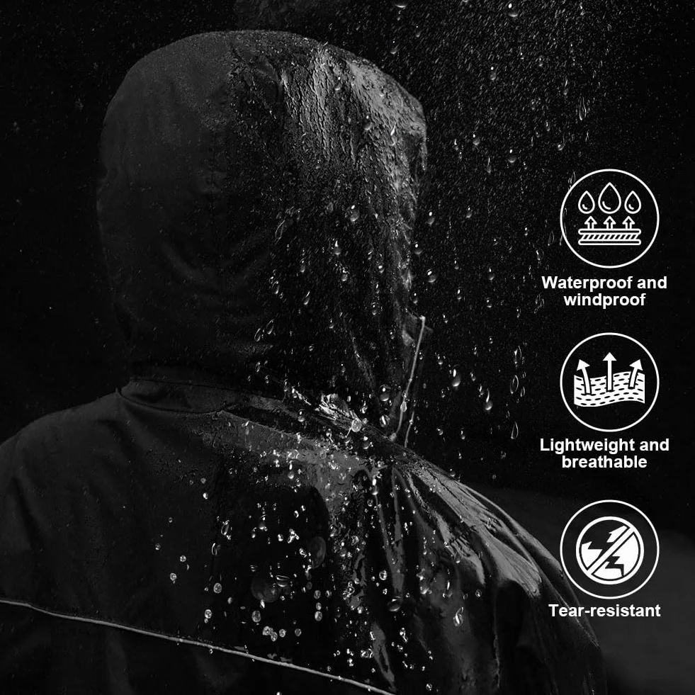 flintronic Chubasquero Hombre Impermeable Chaqueta Ligera Cortavientos Running Capucha Cremallera Bandas Reflectantes Transpirable Bolsillos