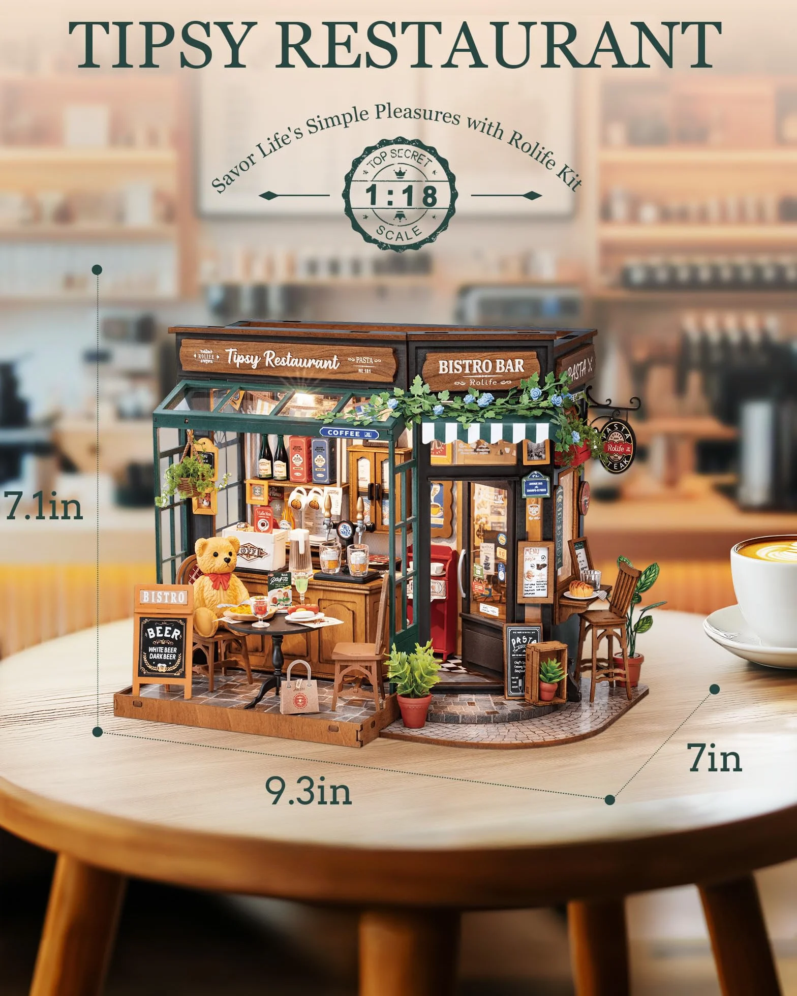 Rolife DIY Casa Miniatura Kit Bistro Bar - Kits de Maquetas para Adultos, Rolife Maquetas, Casas Miniaturas para Montar, Decoración para Casa Pequeña, Escritorio y Estante de Libros
