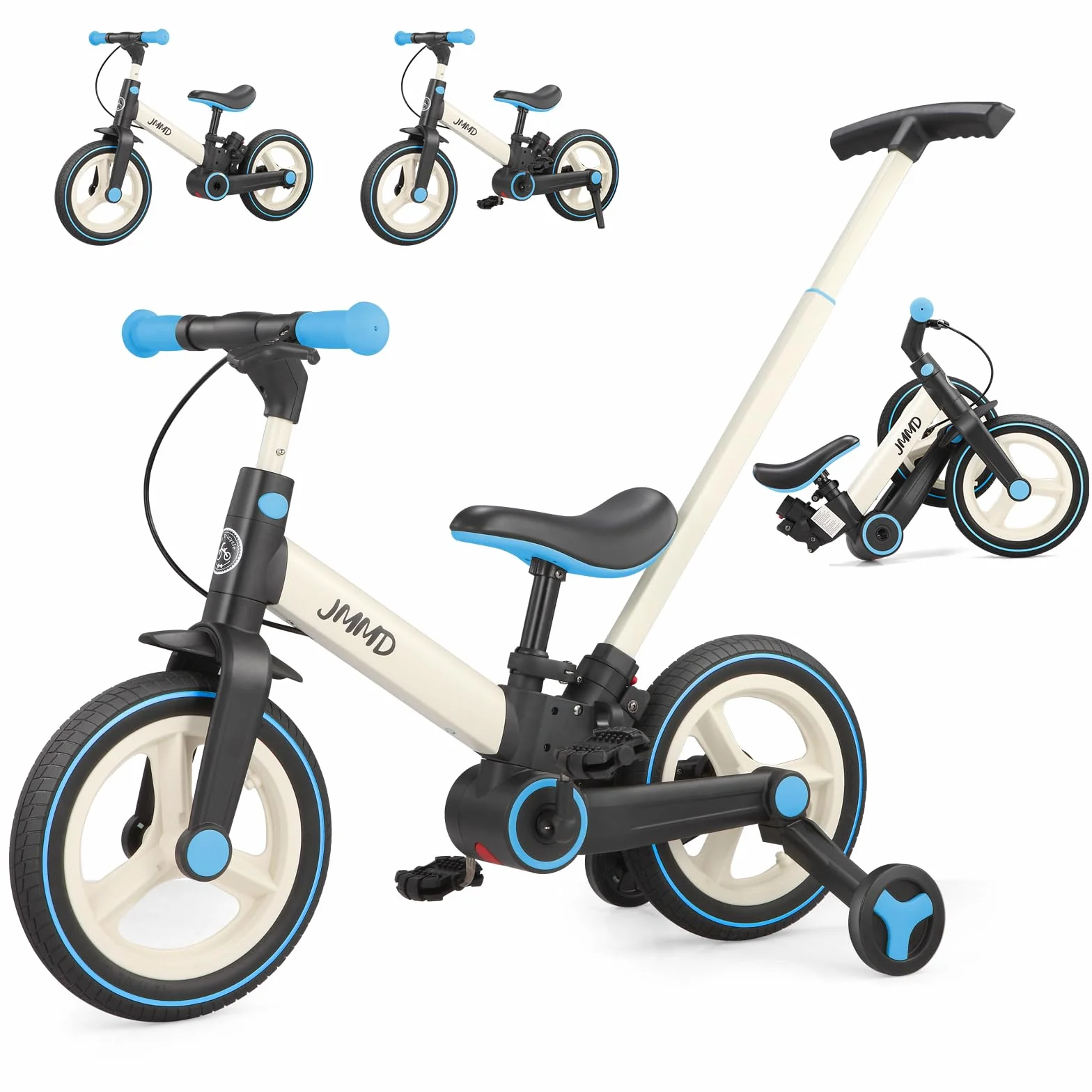 JMMD Bicicleta 6 en 1 para Niños Pequeños con Ruedas de Entrenamiento y Pedales, Edad 18 Meses a 5 Años, Bicicleta de Equilibrio y Pedal 12" Transformable y Plegable