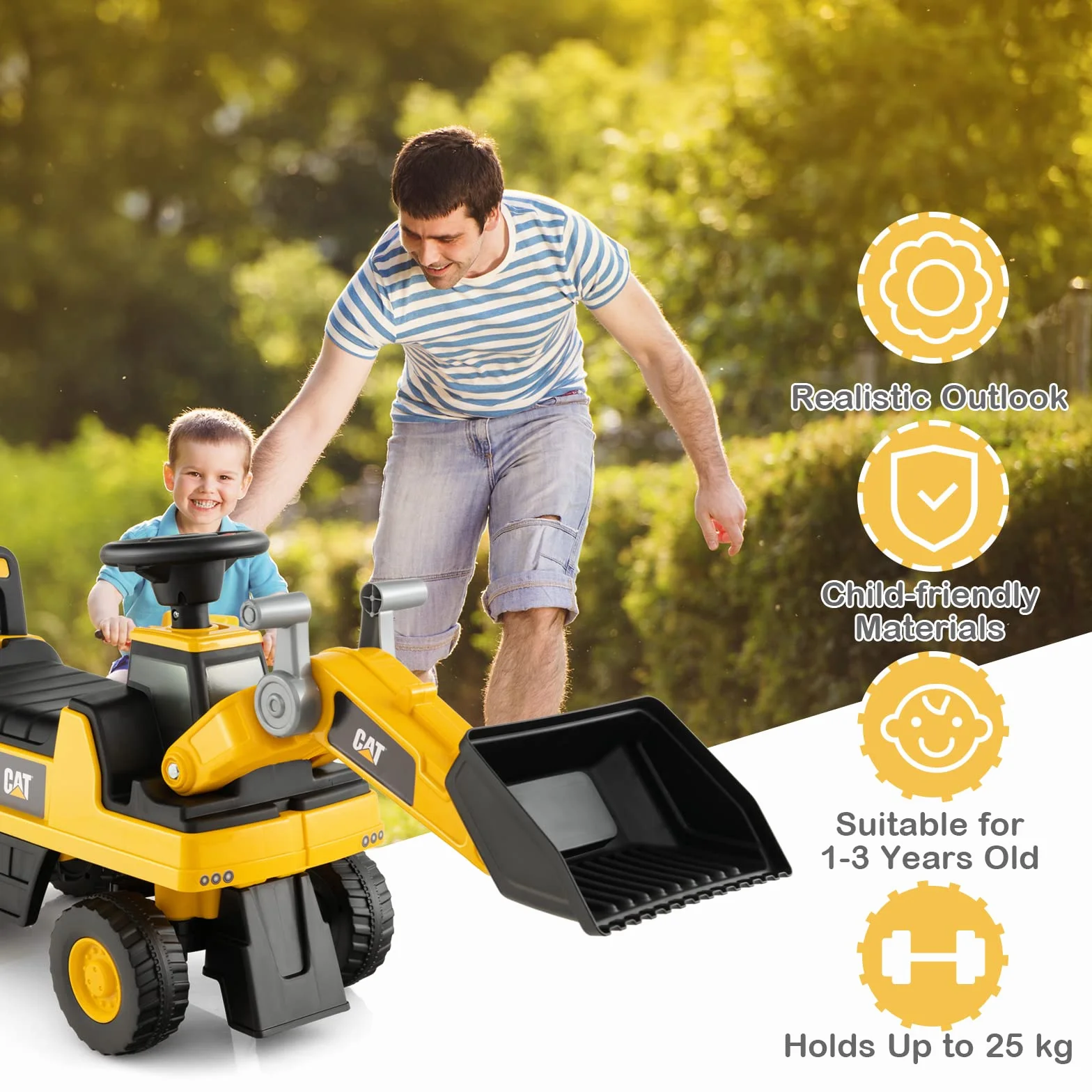 GOPLUS Portador Bulldozer para niños con bocina y Espacio de Almacenamiento Oculto, vehículo excavador con Pala y Asiento cómodo, Carga 25 kg, para niños de 1 a 3 años