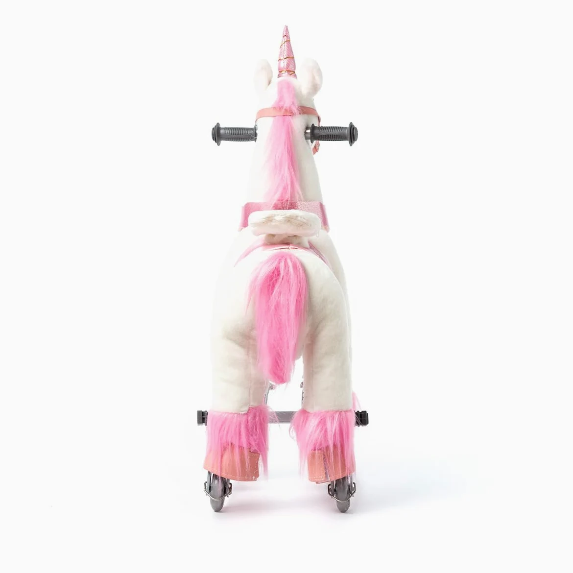 Caballo mecánico Infantil de Peluche Unicornio Rosa Talla S con Pedales Ruedas PU Asiento ergonómico y Asas de Madera Ponyride Iris ATAA Toys