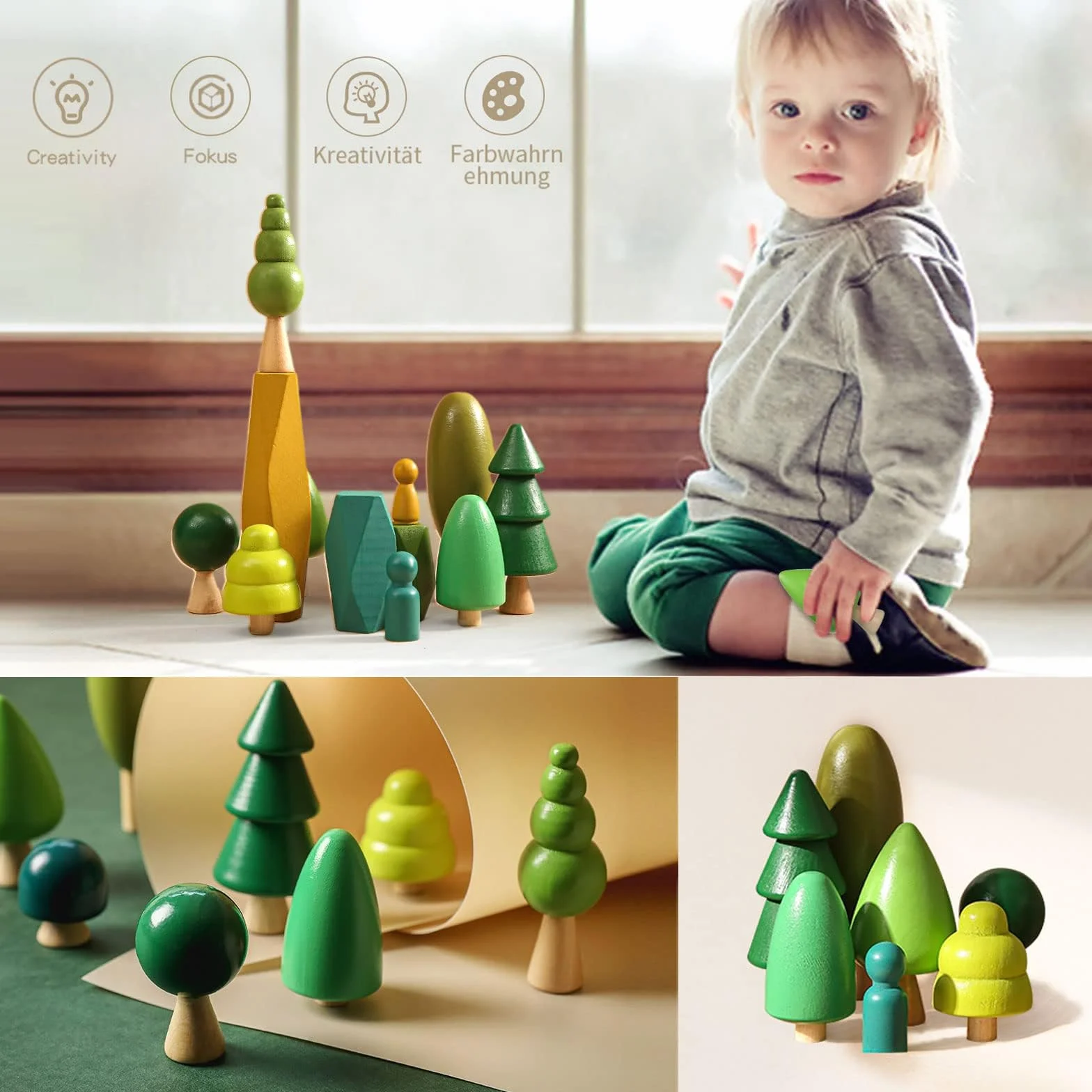 OESSUF 14 PCS Juguetes de Madera - Decoración de Árboles de Madera Juguetes Montessori, Varios Tamaños Árboles Bosque Decoración Rústica para la Decoración del Hogar y la Habitación de los Niños