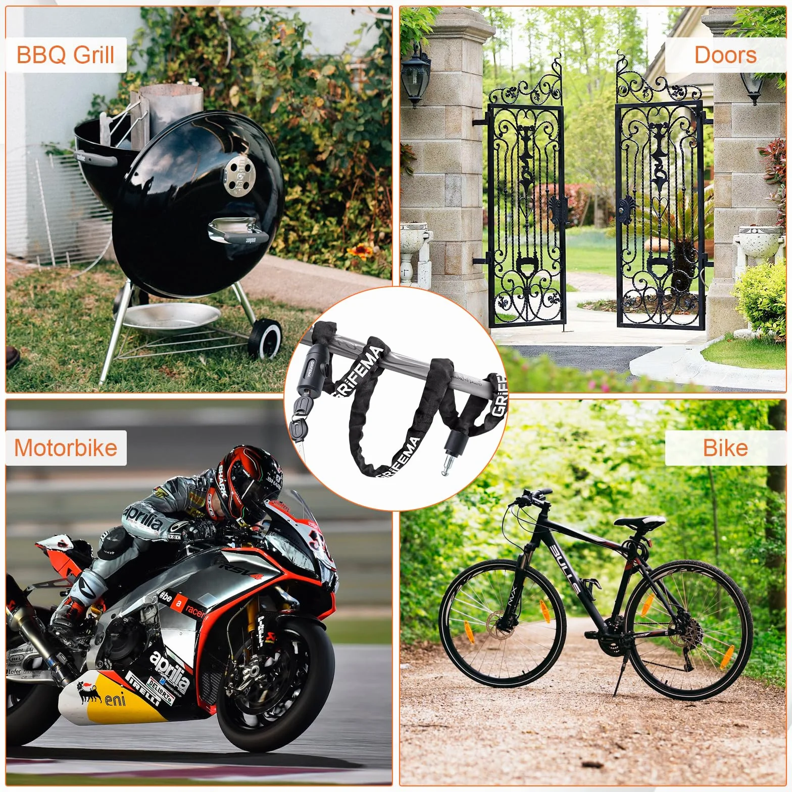 GRIFEMA GA1201-12 Candado de Bicicleta Antirrobo con Llave, Cadena 120cm, Negro