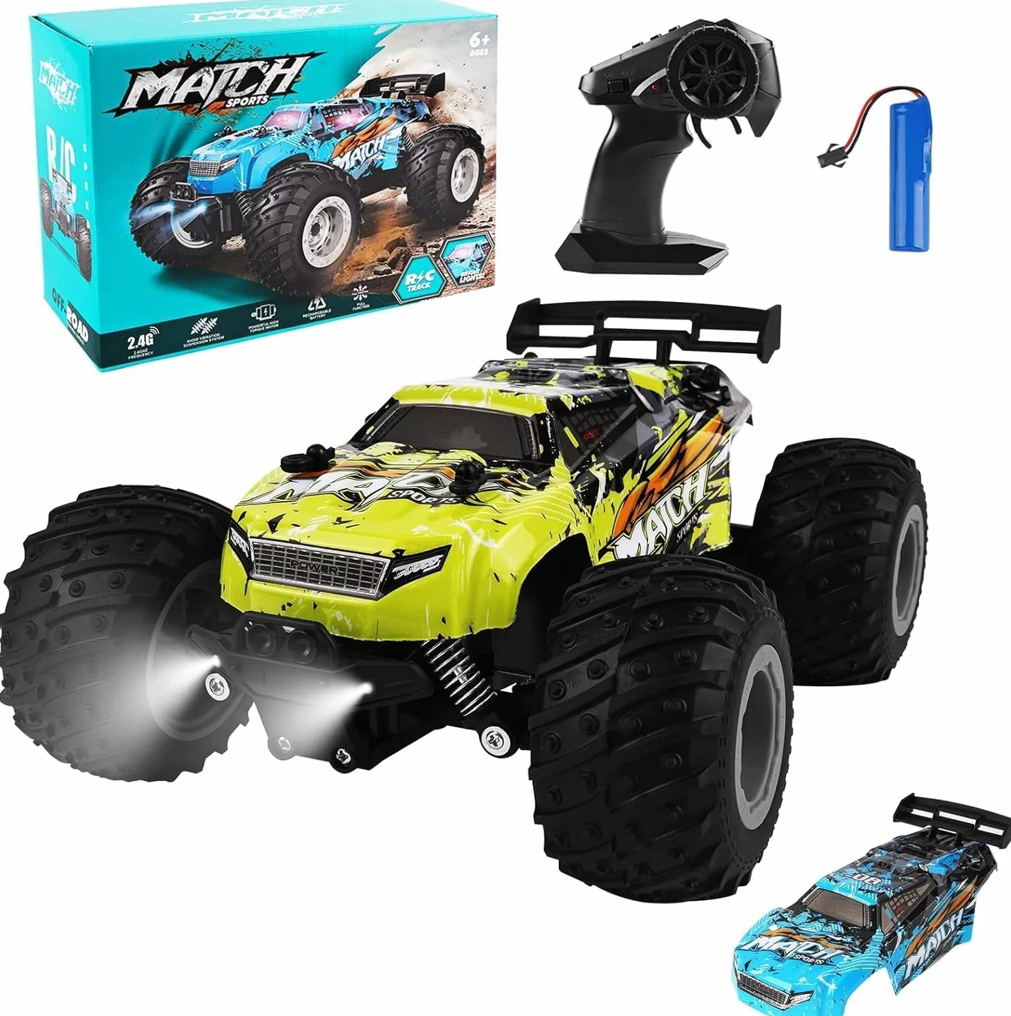 Coche Teledirigido Todoterreno 1:16, 20 km/h, Control 2.4Ghz, Luces LED Brillantes, Baterías Recargables, Juguete para Niños y Niñas de 6 a 12 Años, Regalo Ideal para Cumpleaños y Navidad