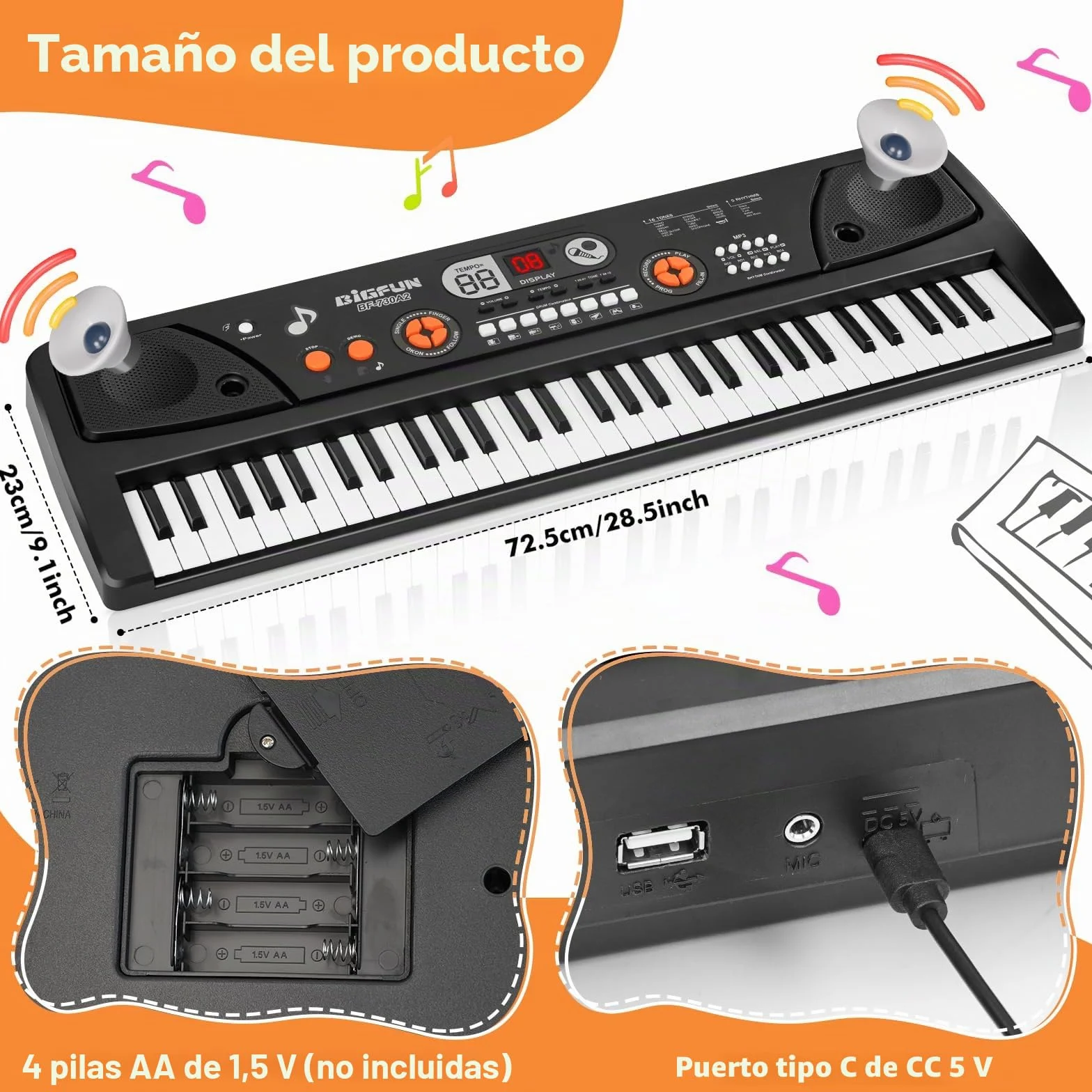 Piano Teclado para Niños 61 Teclas Piano Electrónico Portátil con Pantalla LCD y Micrófono Music Juguete para 3 4 5 6 7 8 Niños Niñas Regalo