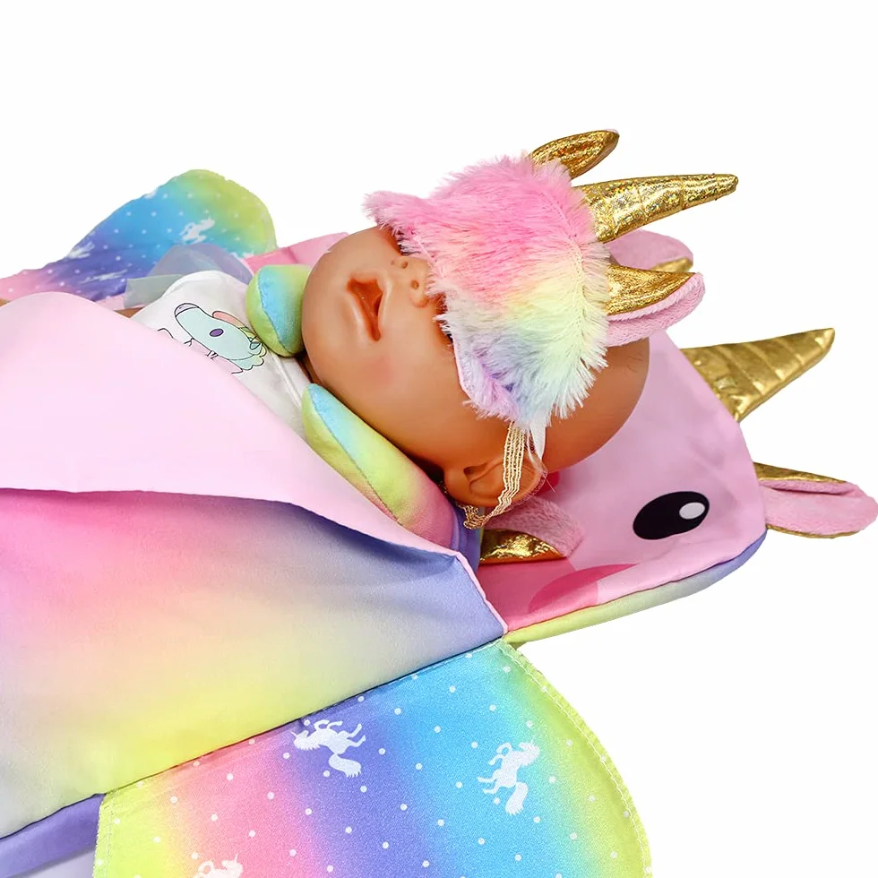 ZWOOS Saco de Dormir para Muñecas con Antifaz y Almohada de Viaje y Almohada para Muñecas, Accesorios Suaves para Muñecas de 35-45 cm