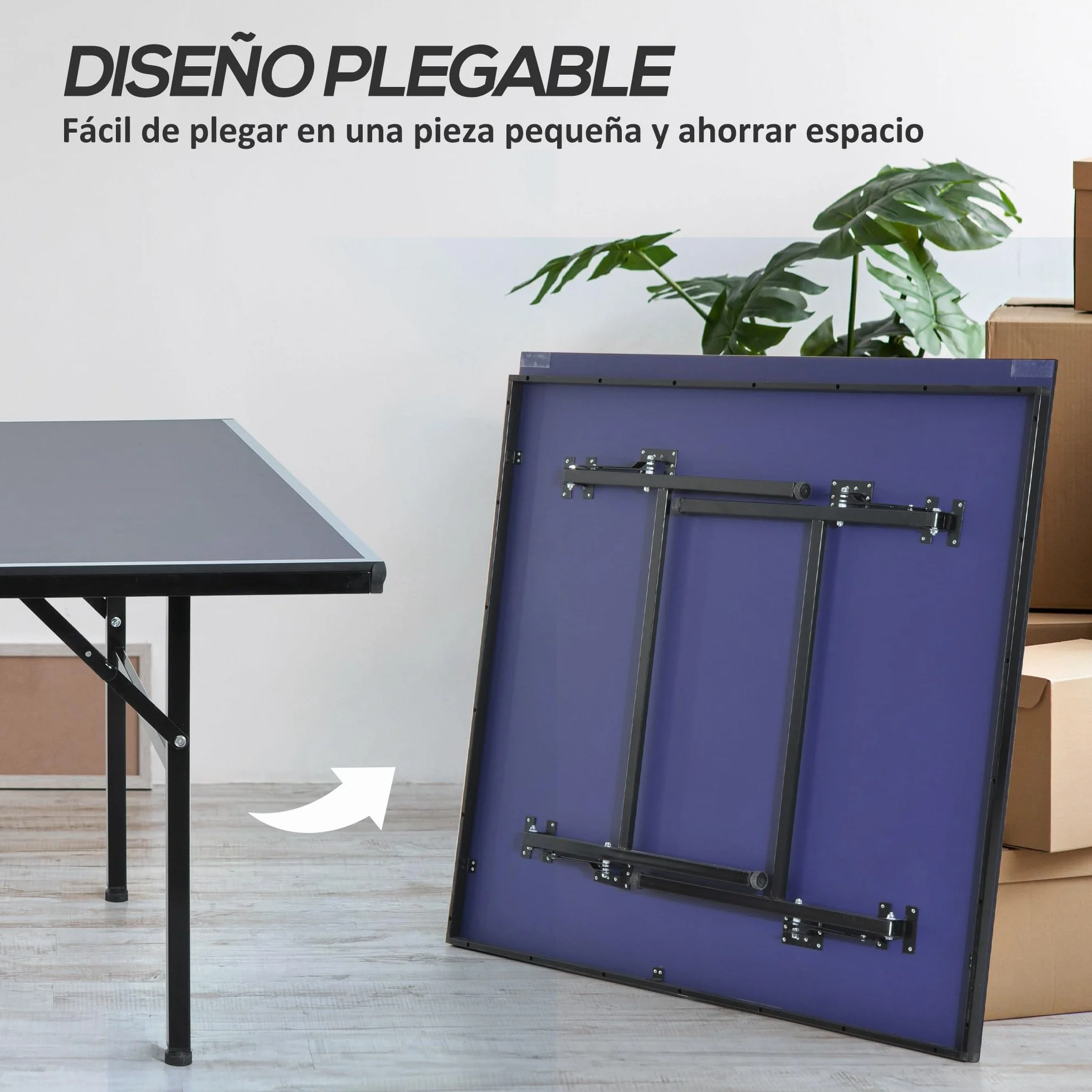 Homcom Mesa de Ping Pong Plegable 152.5x274x76cm Tenis de Mesa Acero MDF Azul