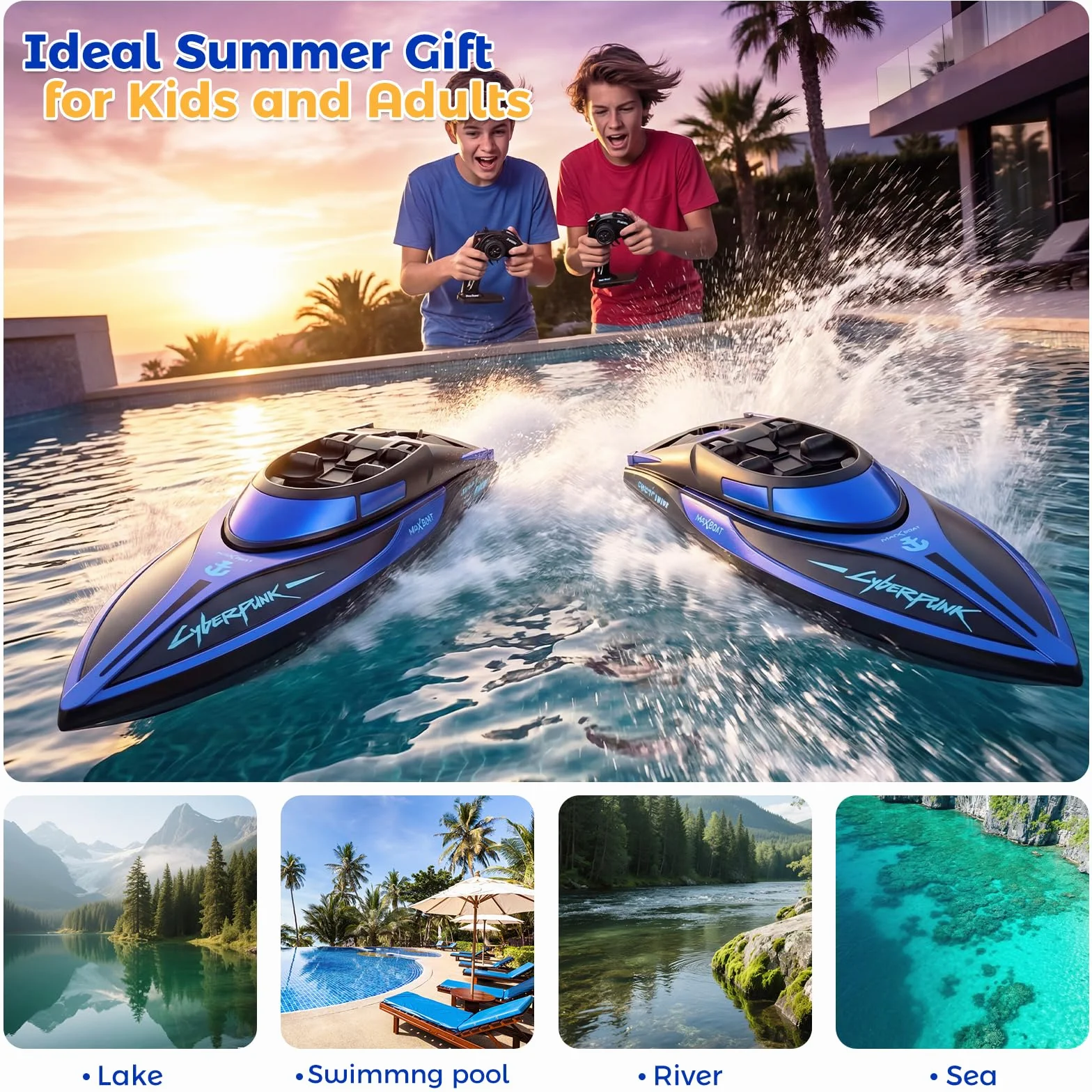 Coikes Barco Teledirigido Barcos RC con luz LED Barco de Control Remoto 2,4 GHz Barco De Carreras Rápido para Niños y Adultos Juguete de Piscina Barco Eléctrico para Mares, Piscinas y Lagos