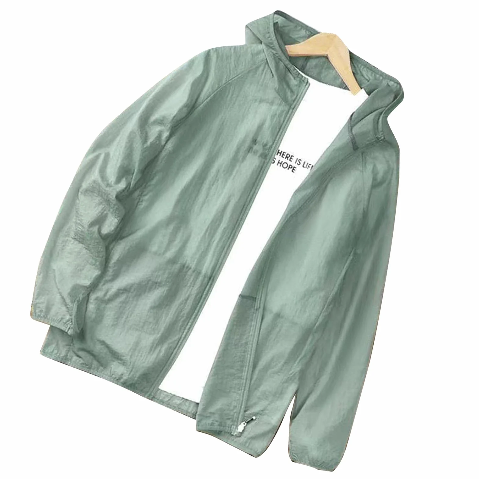 Tbest Chaqueta de Protección Solar UV para Hombres, Camisa Ligera Transpirable Manga Larga con Capucha