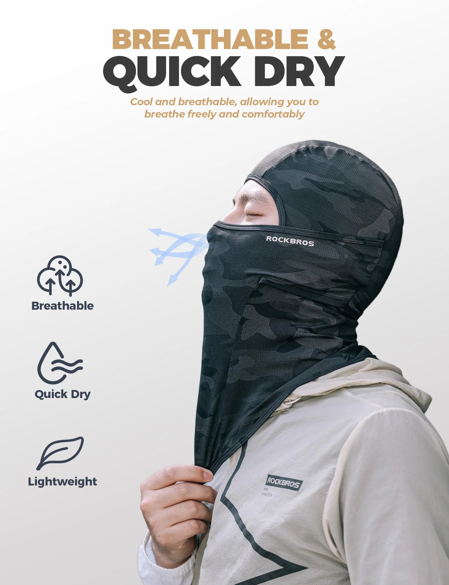 ROCKBROS Pasamontañas moto transpirable protección UV esquí ciclismo deportes aire libre