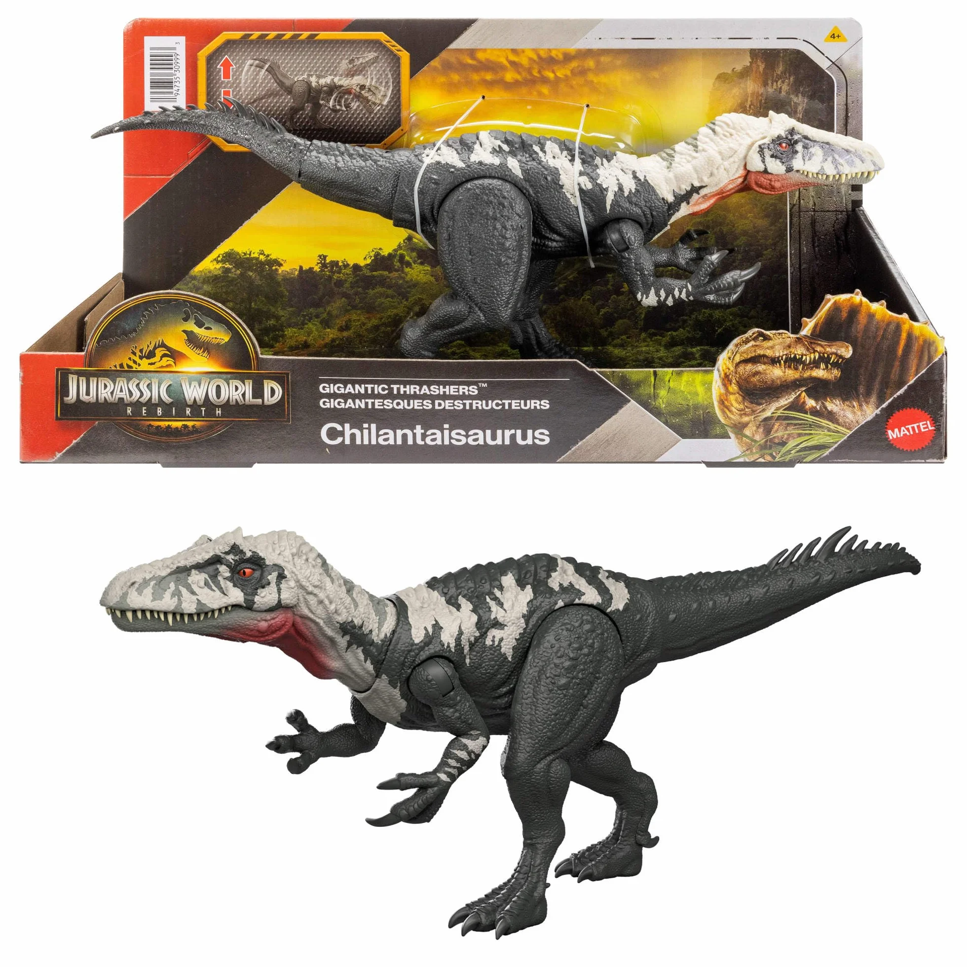 Mattel Jurassic World El Renacer Quilantaisaurio Figura de dinosaurio grande 2 embestidas juego digital JGB95
