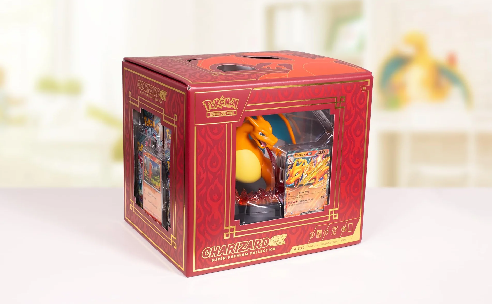 Pokémon: Colección superprémium Charizard ex (3 Cartas holográficas de promoción, 1 Figura para exhibir una Carta y 10 Sobres de Mejora)