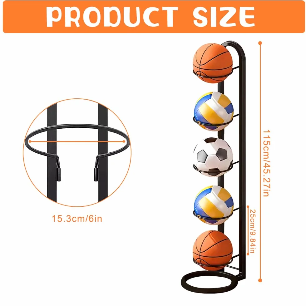 Estante de Almacenamiento de Pelotas 5 Niveles Soporte Vertical para Balón de Fútbol Baloncesto