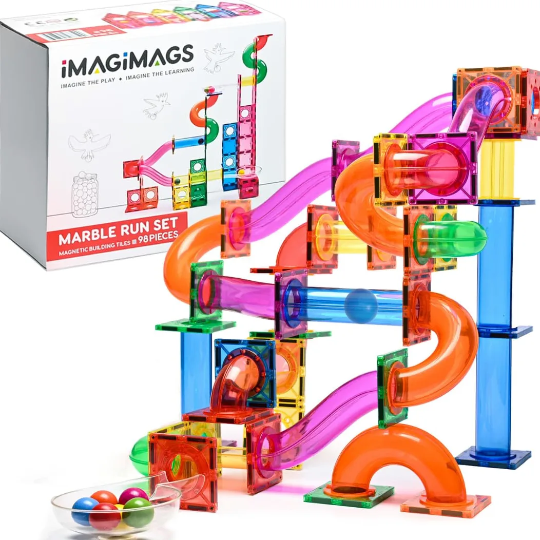 Bloques de construcción magnéticos, juego de 98 piezas de pista de bolas para niños y niñas, juguetes educativos creativos STEM bloques de construcción para niños a partir de 5 años