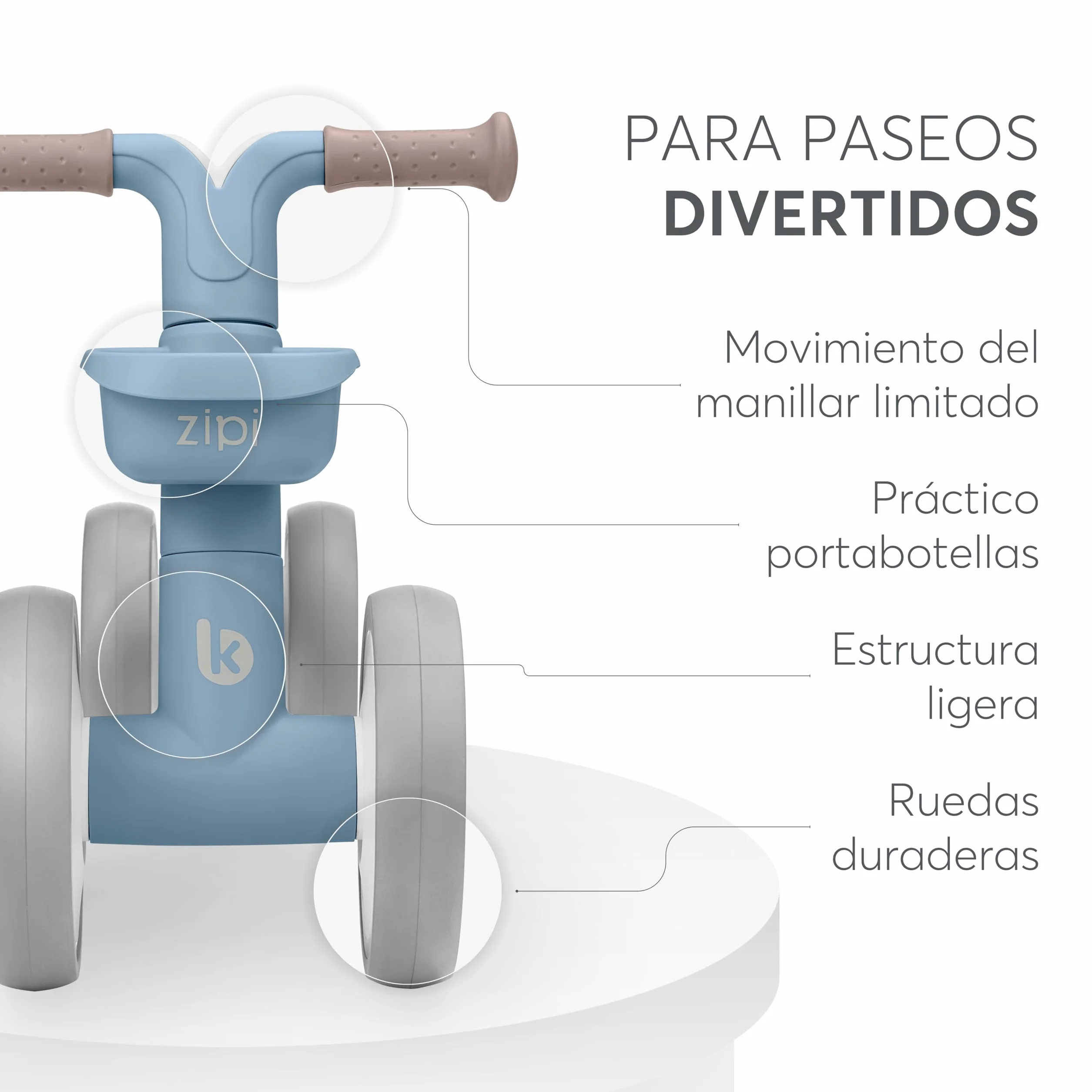 KikkaBoo Bicicleta Sin Pedales ZIPI, Correpasillos Bebé de 1 a 3 Años, Bicicleta Equilibrio, Bici Bebé con Canasta, Ajustable, Juguete para Niños, Azul