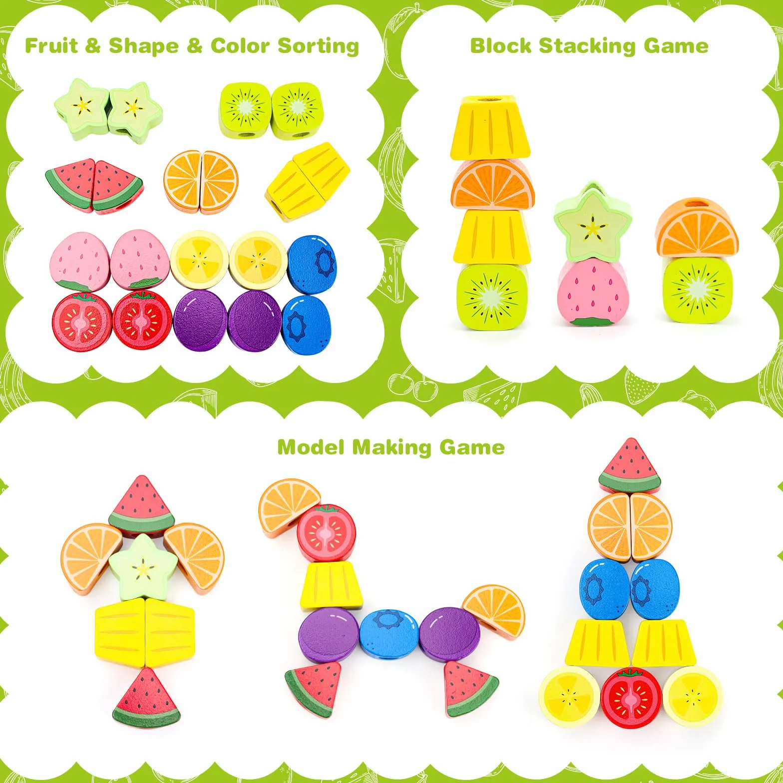 GiddyGlow Juguetes de Madera Montessori para Niños 2 3 4 Años： Juego Educativo con Ensartar Cuentas y Apilar Bloques para Motricidad Fina + Regalo Niña Niño 2-5 Años