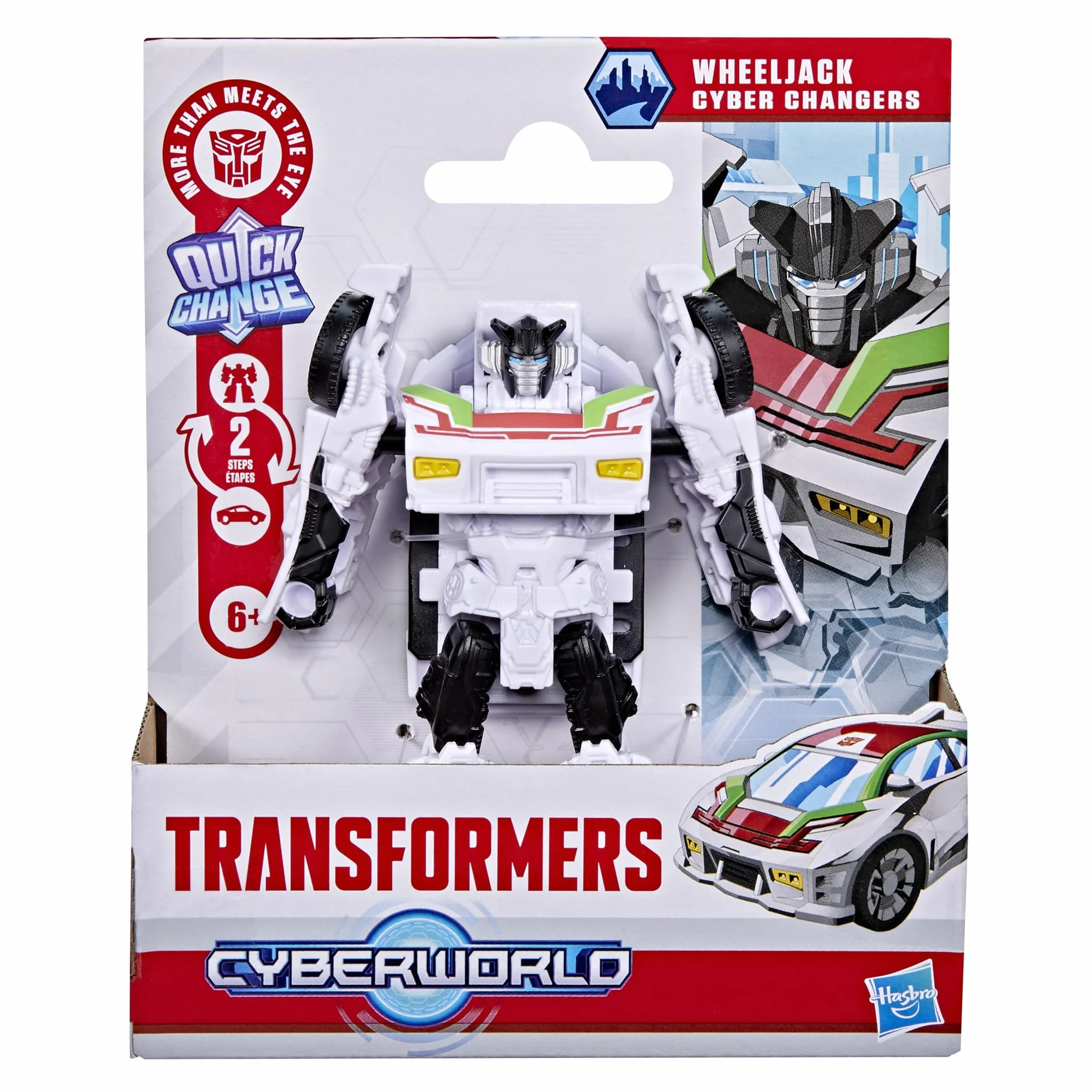 Transformers Hasbro Cyberworld, Wheeljack, Figura de Acción 2 en 1, Coche de Juguete para Niños y Niñas de 6 Años o Más, Color Blanco y Rojo, Diversión y Acción, Coleccionable, Idea Regalo