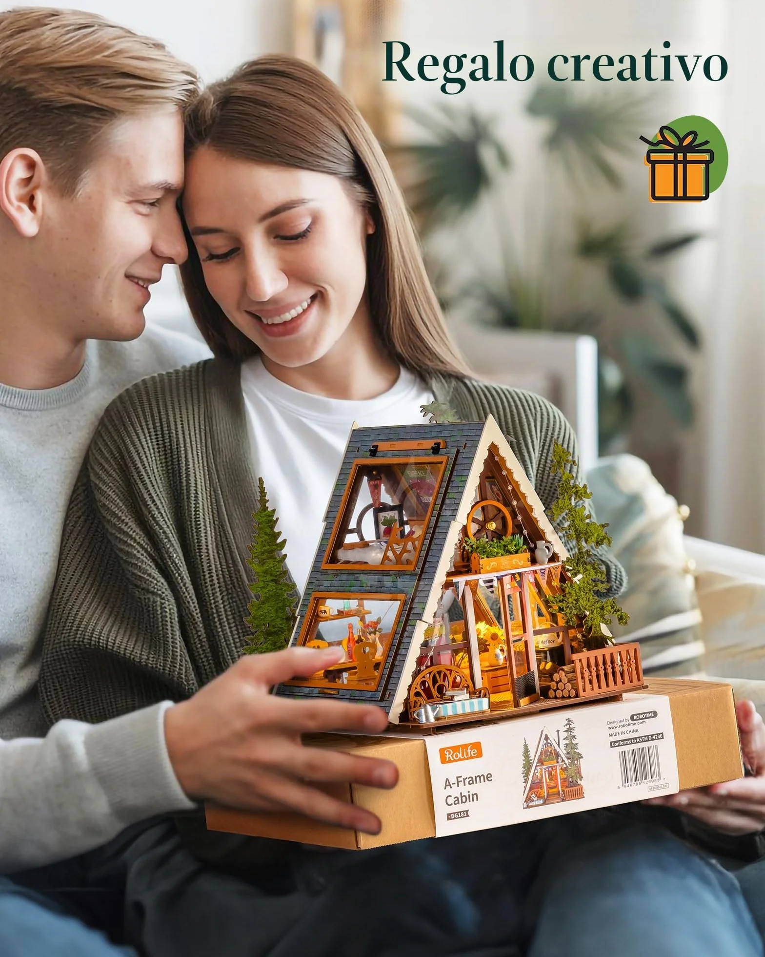 Rolife Casa de Muñecas Cabaña A-Frame Modelo de Madera Casa en Miniatura Sanación Natural Cabaña del Bosque de Cuento de Hadas Decoración del Hogar Regalo Creativo para Adultos