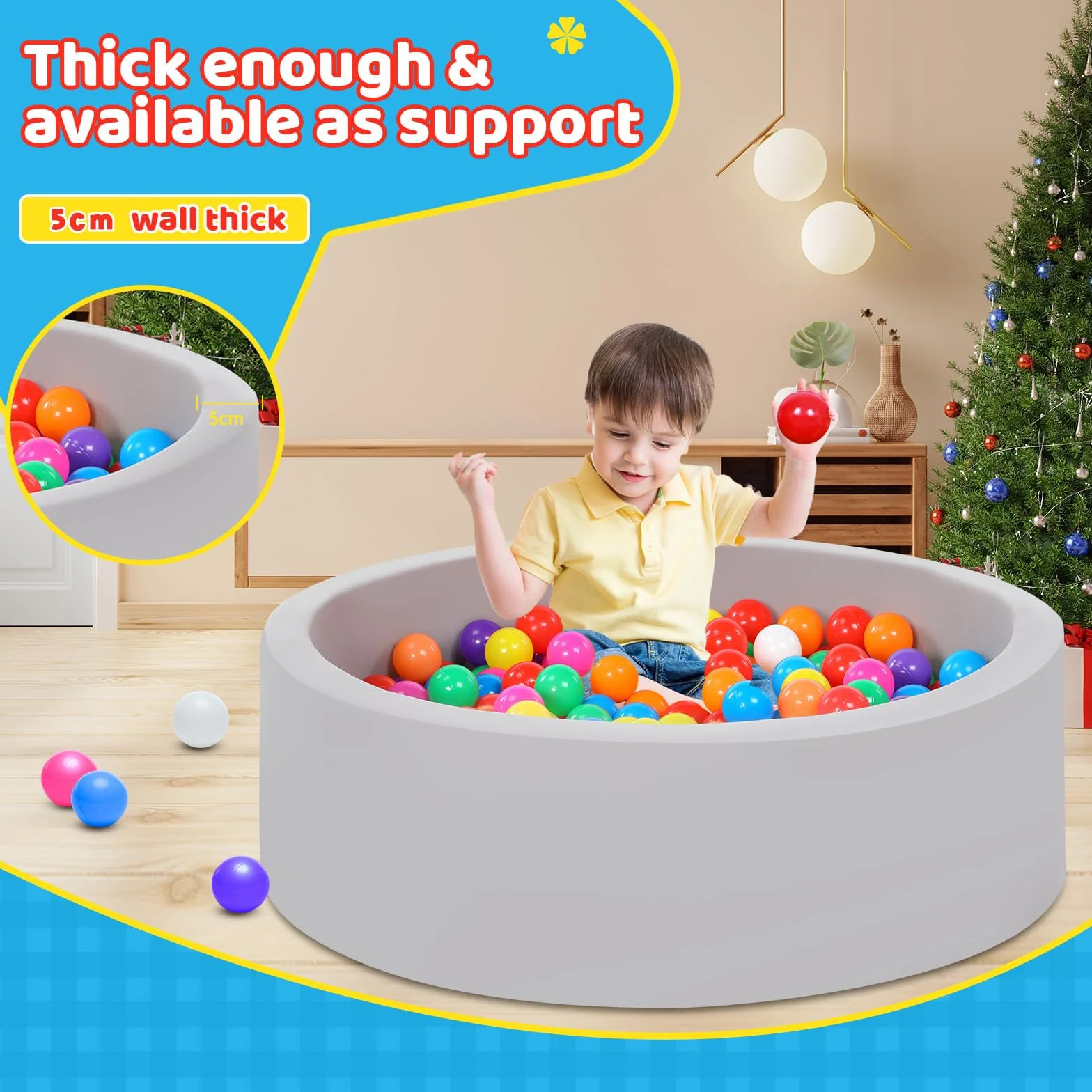 Piscina de bolas para bebés con 100 bolas tricolores, Bolas para piscina de bolas para bebés con bolas de plástico incluidas Piscina de bolas redonda suave plegable grande para niños pequeños Interior