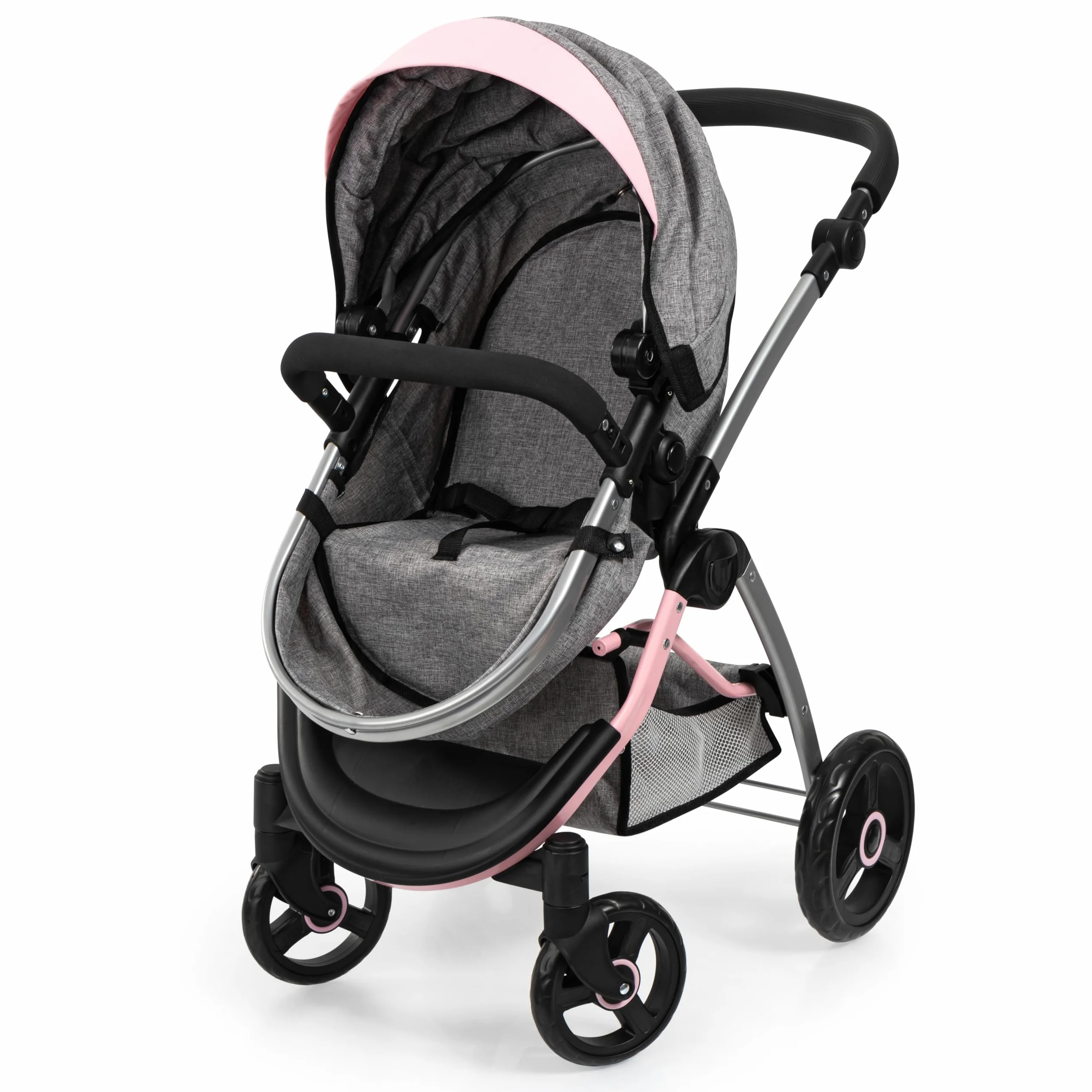 Bayer Design 17533AA Cochecito de muñecas City MAX con Bolsa, Regulable en Altura, Ruedas Delanteras giratorias, Convertible en Silla Paseo, Cesta Integrado