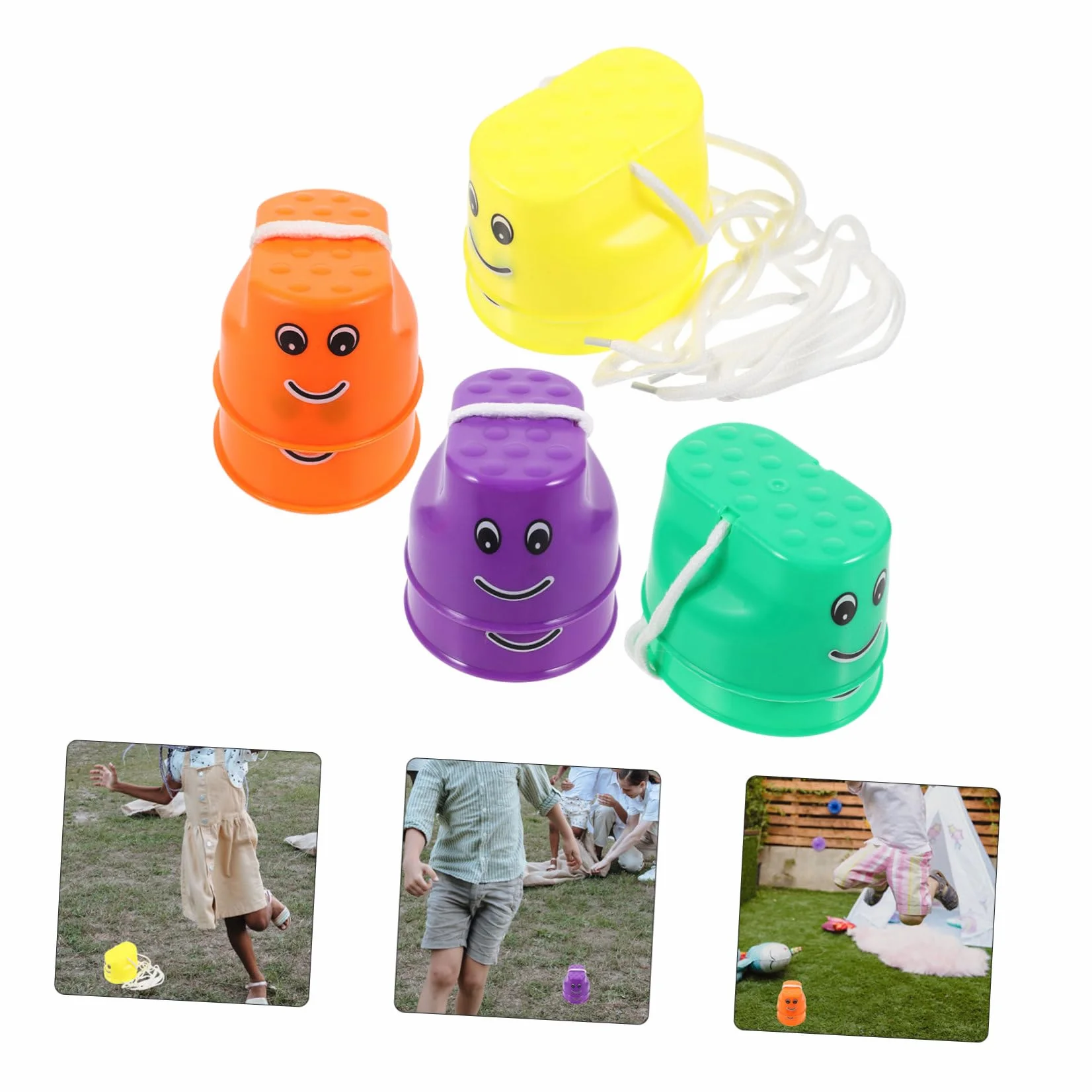 Toyvian 4 Pares de Zancos de Cubo para Niños Diseño Antideslizante de Plástico, Juguetes Divertidos para Desarrollar Habilidades Motoras en Juegos al Aire Libre