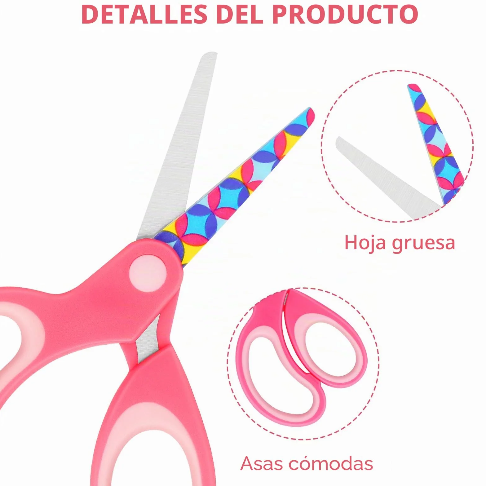 Tijeras para zurdos, tijeras de seguridad para niños, cuchillas de acero inoxidable, empuñaduras suaves, para uso con niños de 3 años en adelante, rosa, azul, rojo, paquete de 3 pares